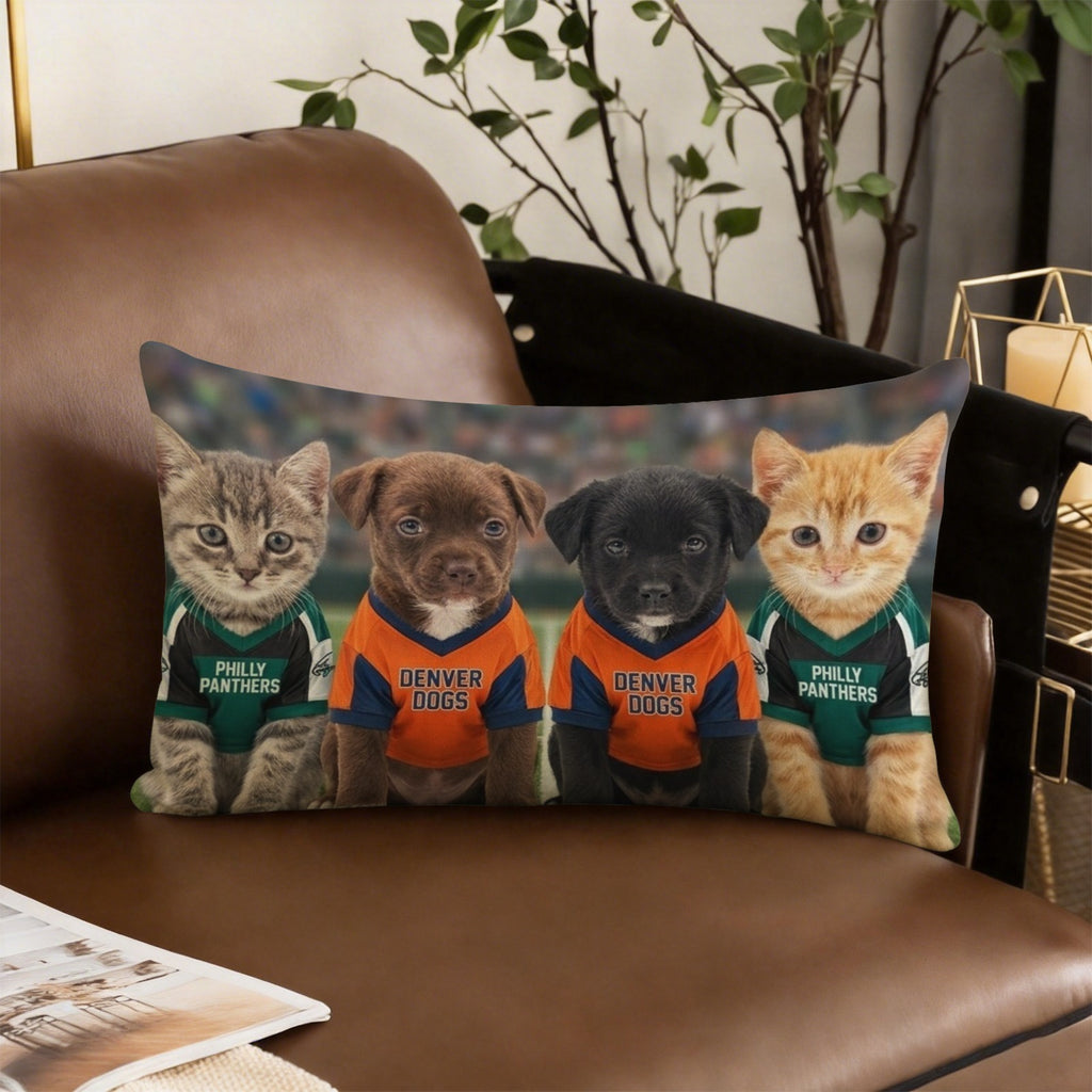 Sports Puppies Kittens Linen Pillow Case 20" x 12"