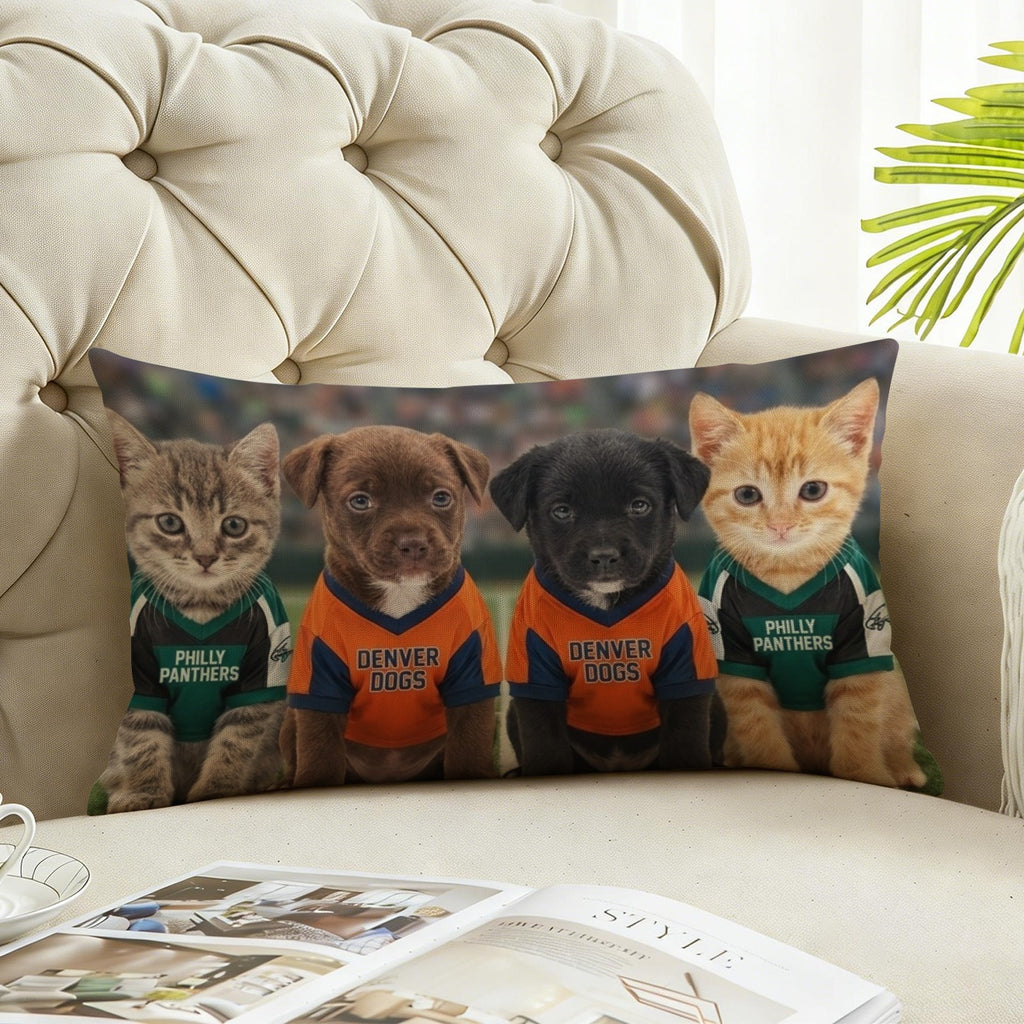 Sports Puppies Kittens Linen Pillow Case 20" x 12"