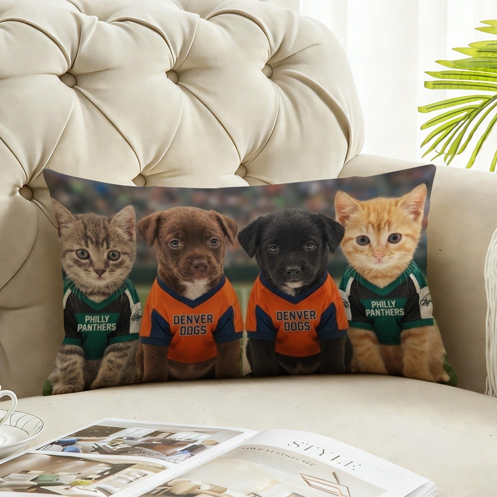 Sports Puppies Kittens Linen Pillow Case 20" x 12"