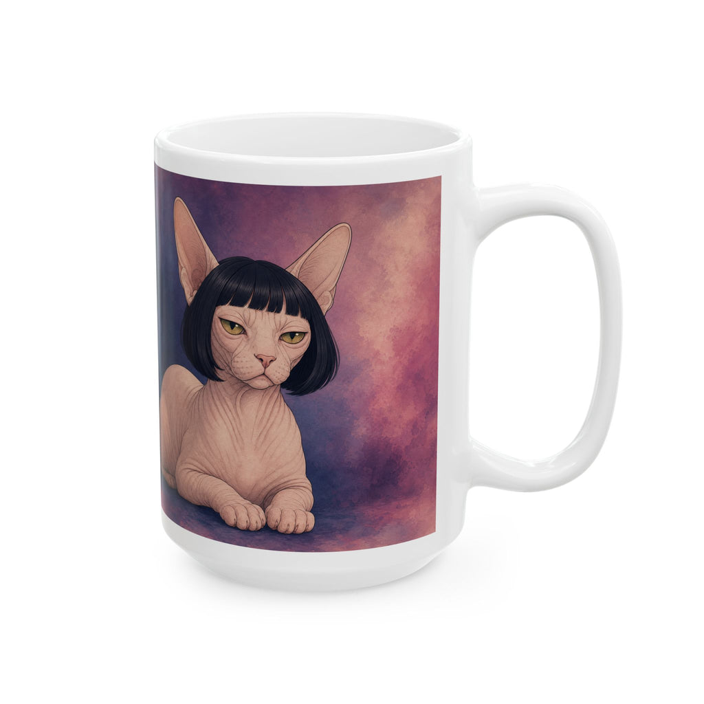 Cat Portrait Mug — Retro Bob Haircut Tabby & Sphynx Ceramic Coffee Cup (11oz/15oz)