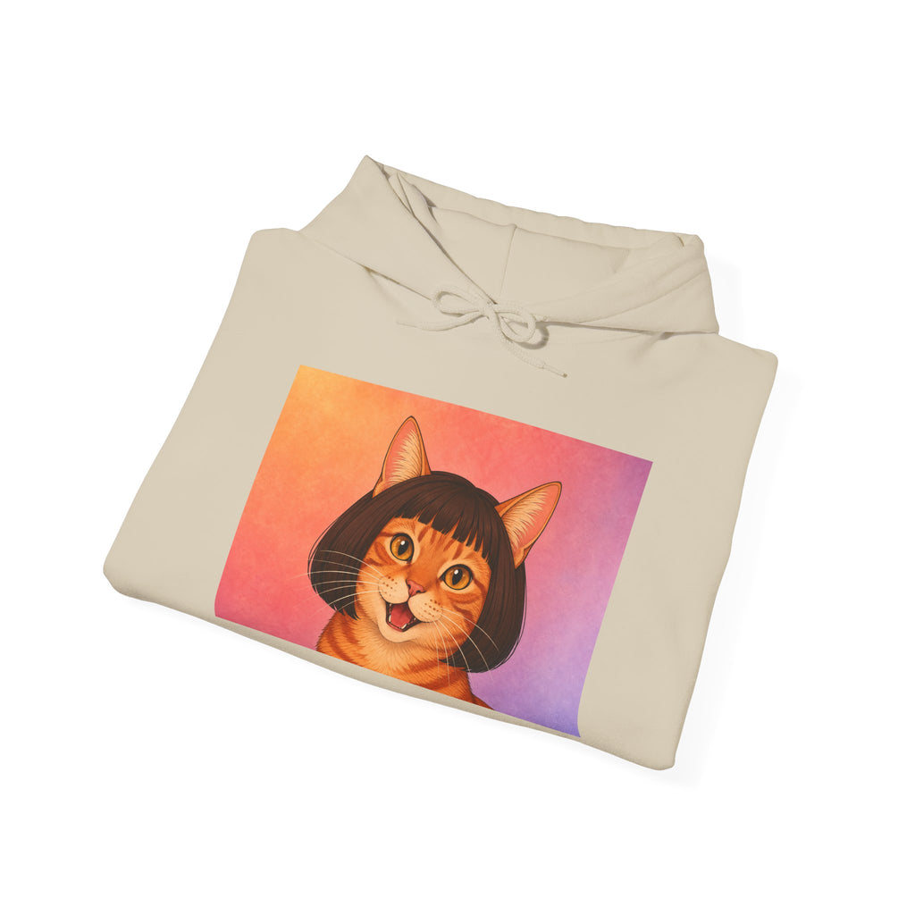 Cat Portrait Hoodie — Retro Bob-Cut Orange Cat Graphic Sweatshirt