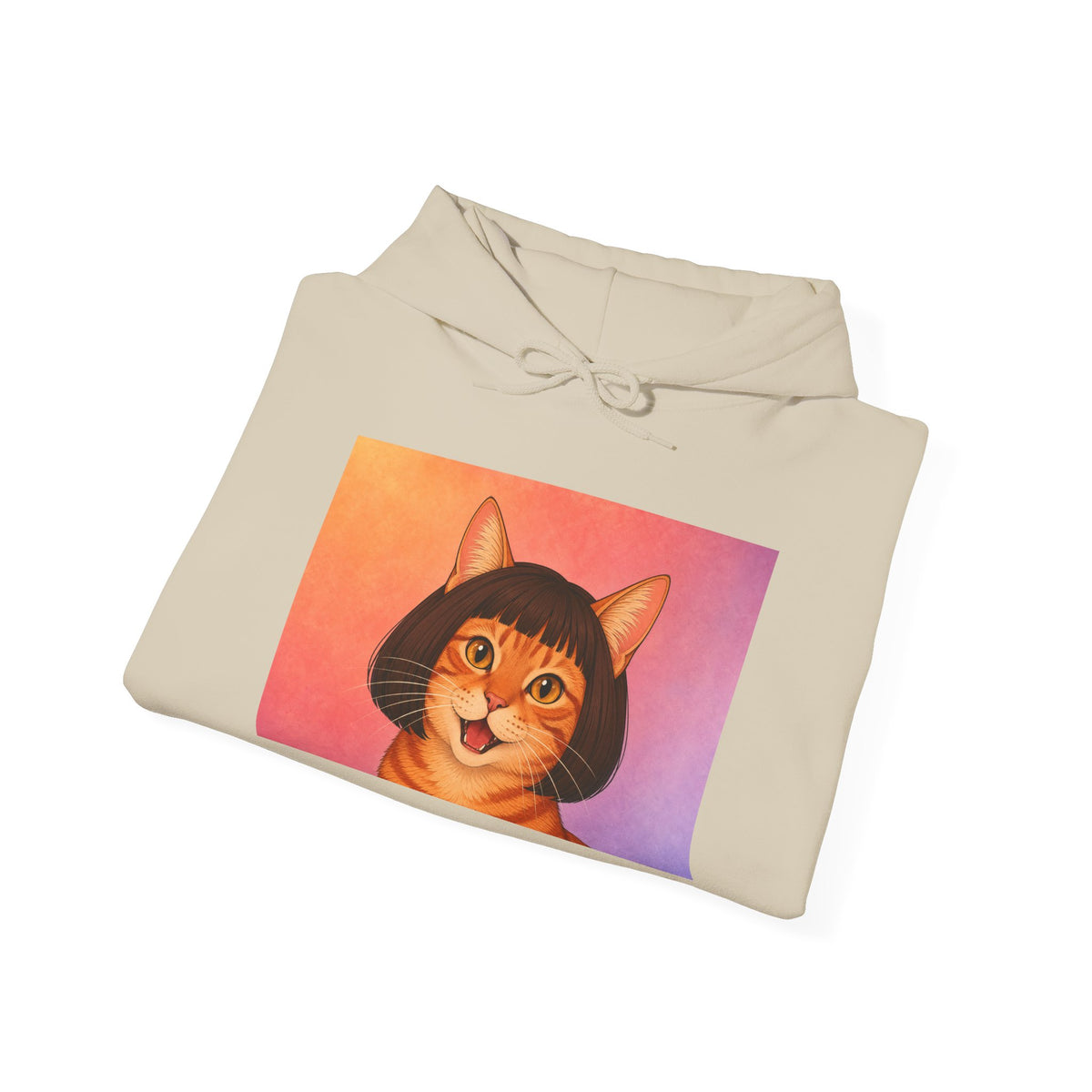 Cat Portrait Hoodie — Retro Bob-Cut Orange Cat Graphic Sweatshirt