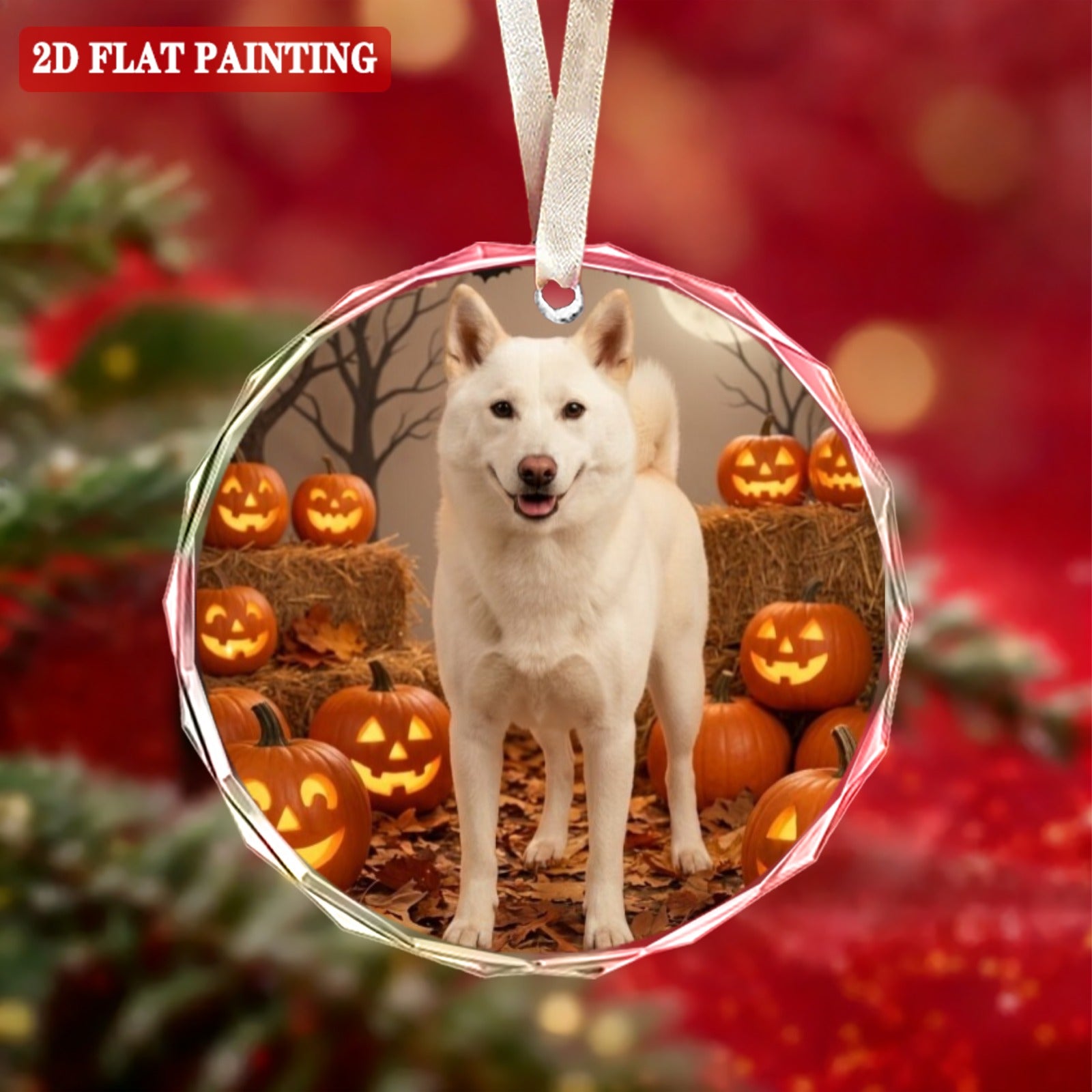 Halloween Custom 7cm Round Crystal Glass Ornament (Red Gift Box)
