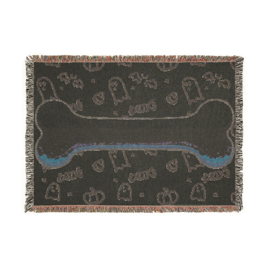 Halloween Dog Bone Woven Blanket — Cozy Throw with Ghosts, Pumpkins & Candy for Pet Lovers