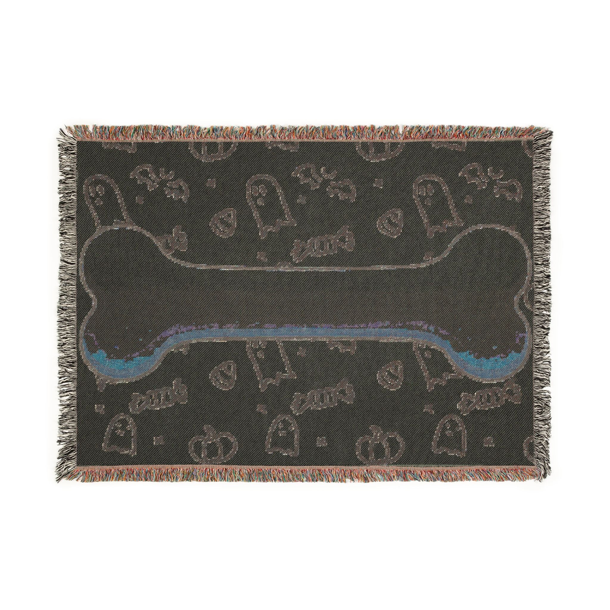 Halloween Dog Bone Woven Blanket — Cozy Throw with Ghosts, Pumpkins & Candy for Pet Lovers