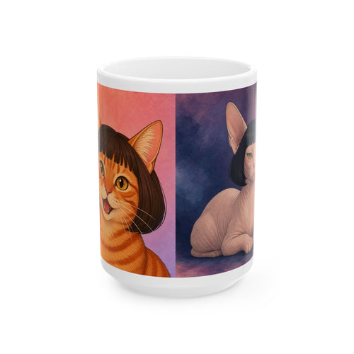 Cat Portrait Mug — Retro Bob Haircut Tabby & Sphynx Ceramic Coffee Cup (11oz/15oz)