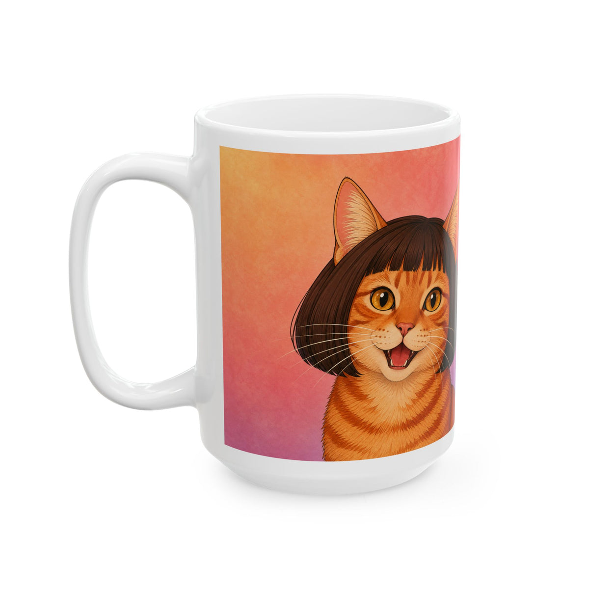 Cat Portrait Mug — Retro Bob Haircut Tabby & Sphynx Ceramic Coffee Cup (11oz/15oz)
