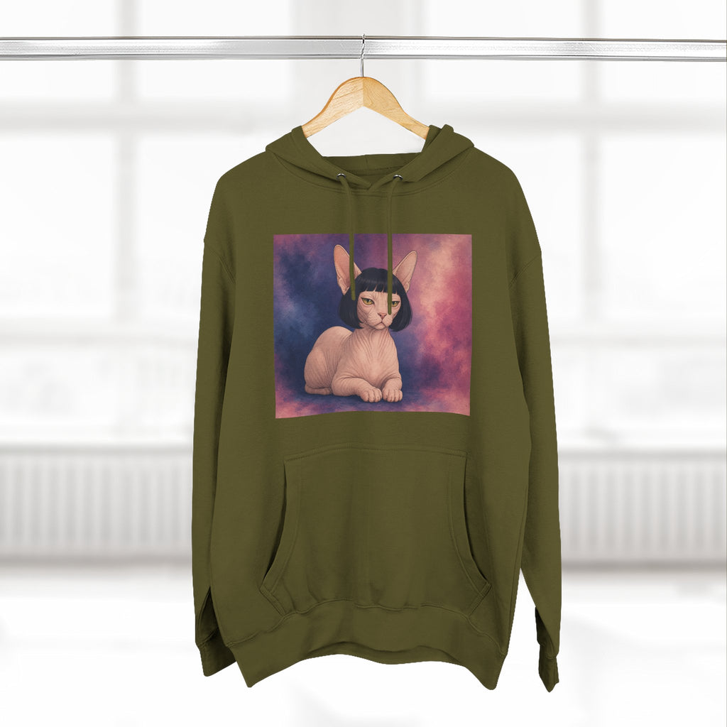 Bob Cat Sphynx Hoodie — Vintage Three-Panel Cat Print Fleece Sweatshirt