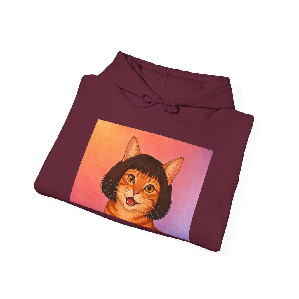 Cat Portrait Hoodie — Retro Bob-Cut Orange Cat Graphic Sweatshirt
