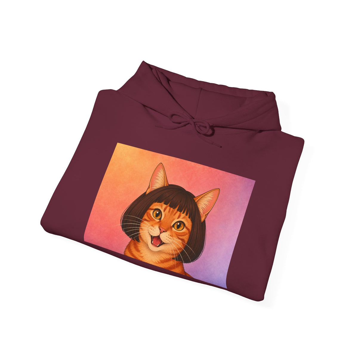 Cat Portrait Hoodie — Retro Bob-Cut Orange Cat Graphic Sweatshirt