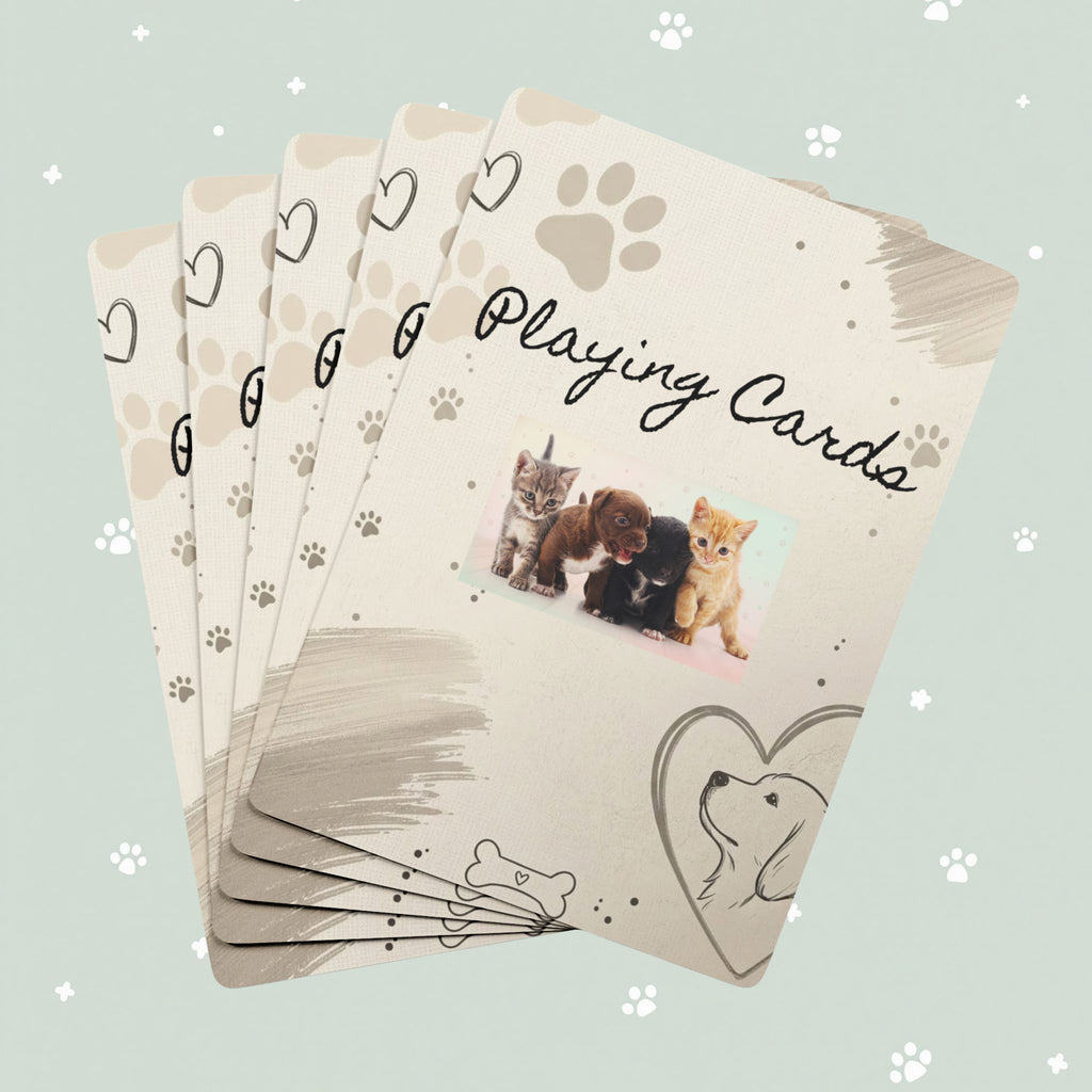 Puppy Kitten Art Playing Cards — Cat Dog Design Deck for Game Nights