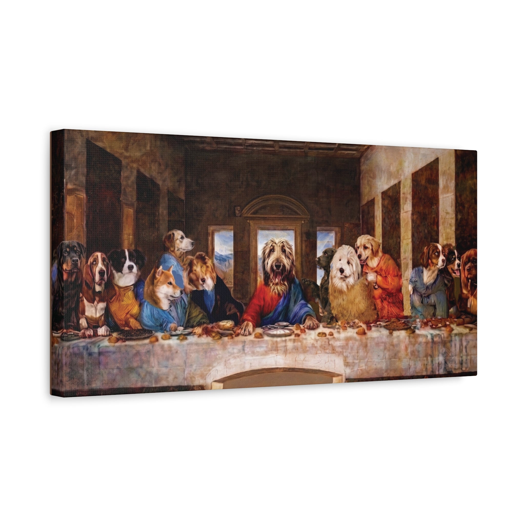 Canvas Wall Art - 'The Last Supper' Dogs Matte Stretched Canvas