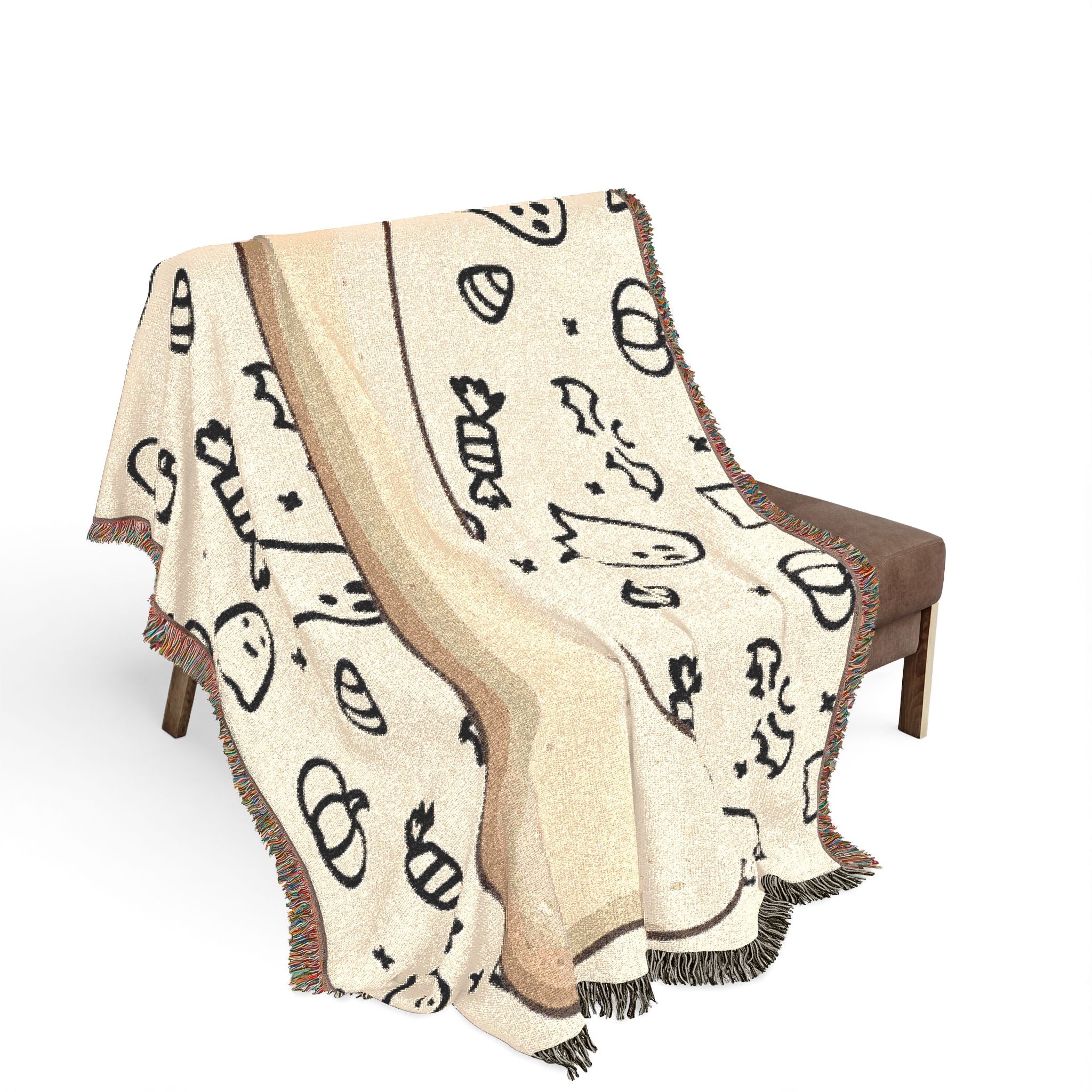 Halloween Dog Bone Woven Blanket — Cozy Throw with Ghosts, Pumpkins & Candy for Pet Lovers