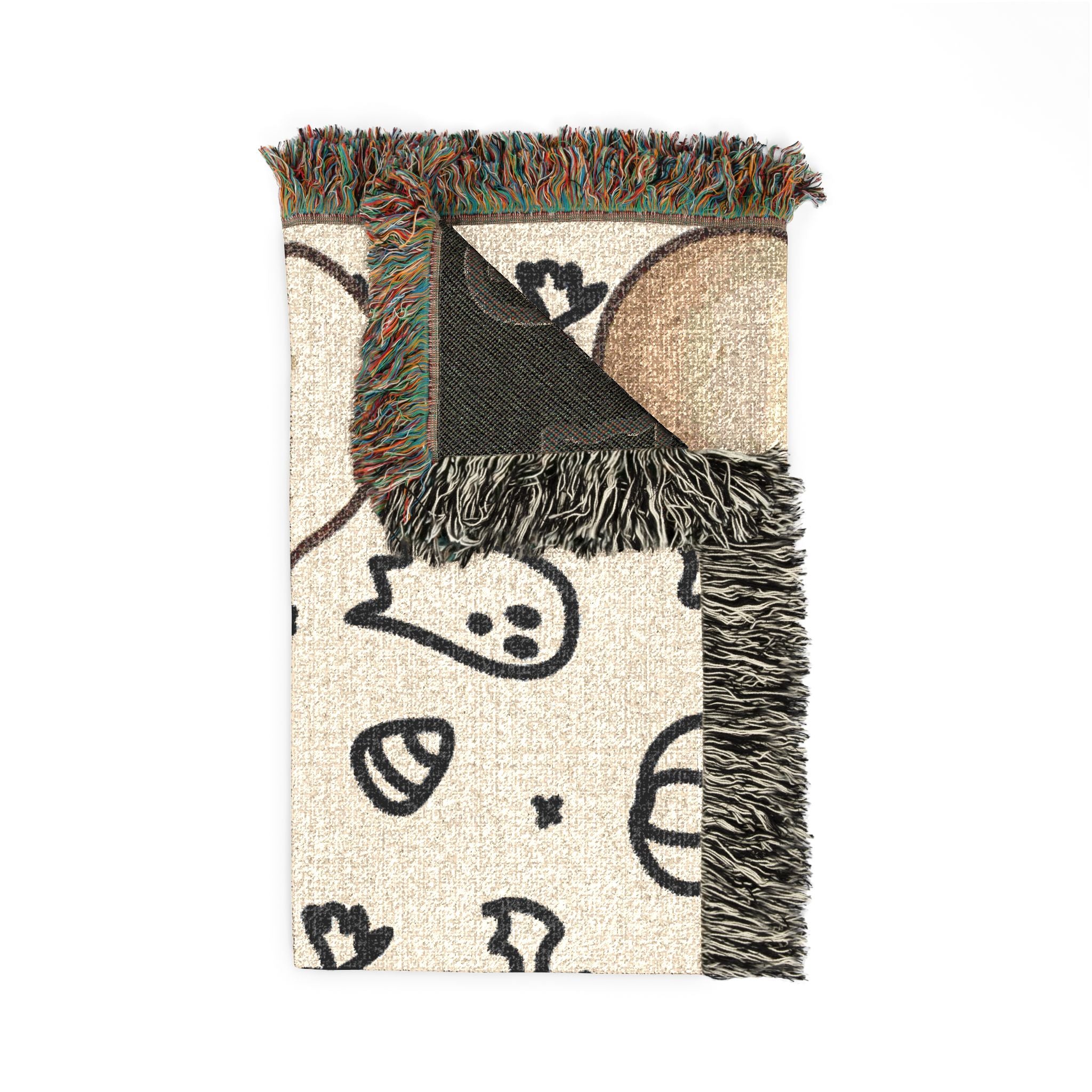 Halloween Dog Bone Woven Blanket — Cozy Throw with Ghosts, Pumpkins & Candy for Pet Lovers
