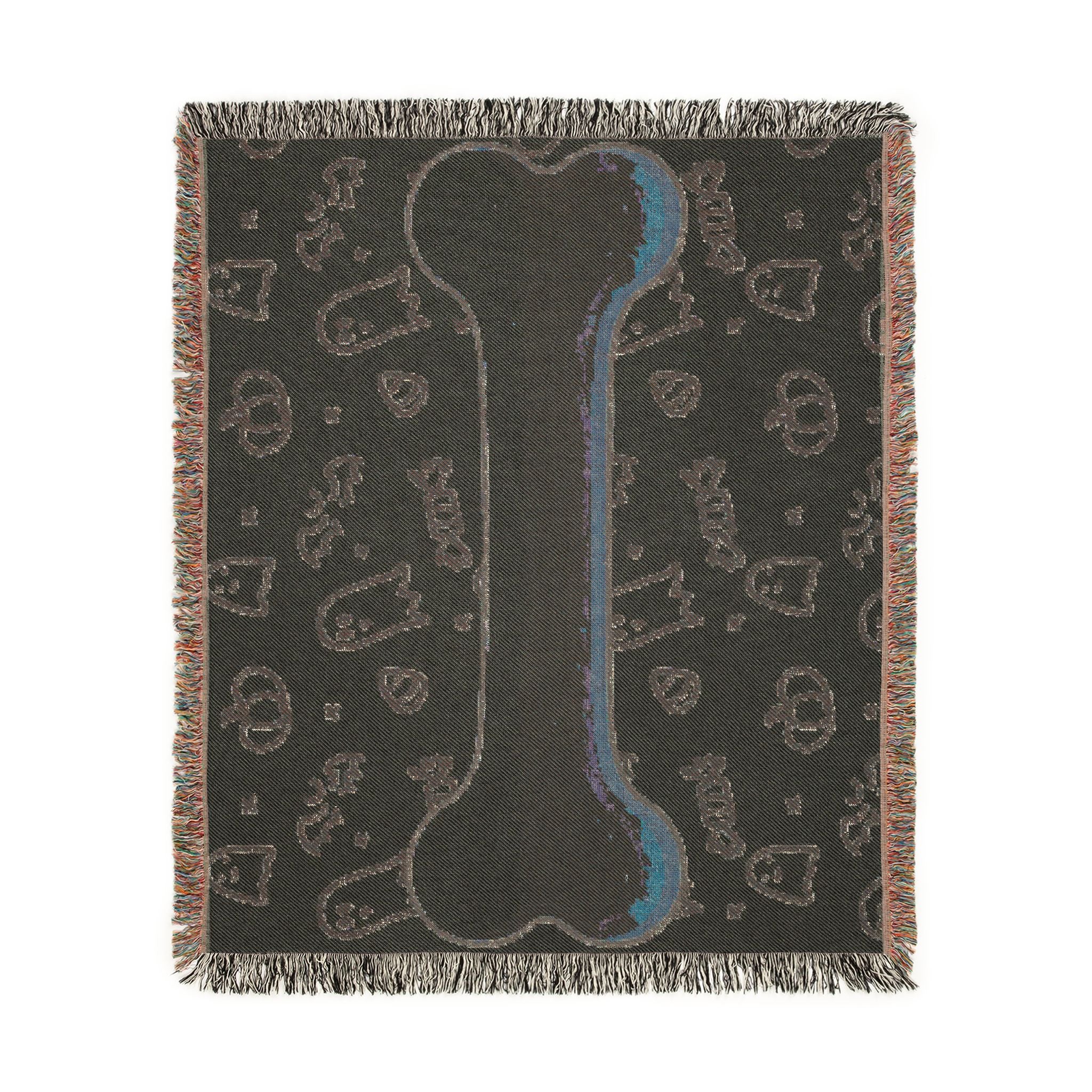 Halloween Dog Bone Woven Blanket — Cozy Throw with Ghosts, Pumpkins & Candy for Pet Lovers