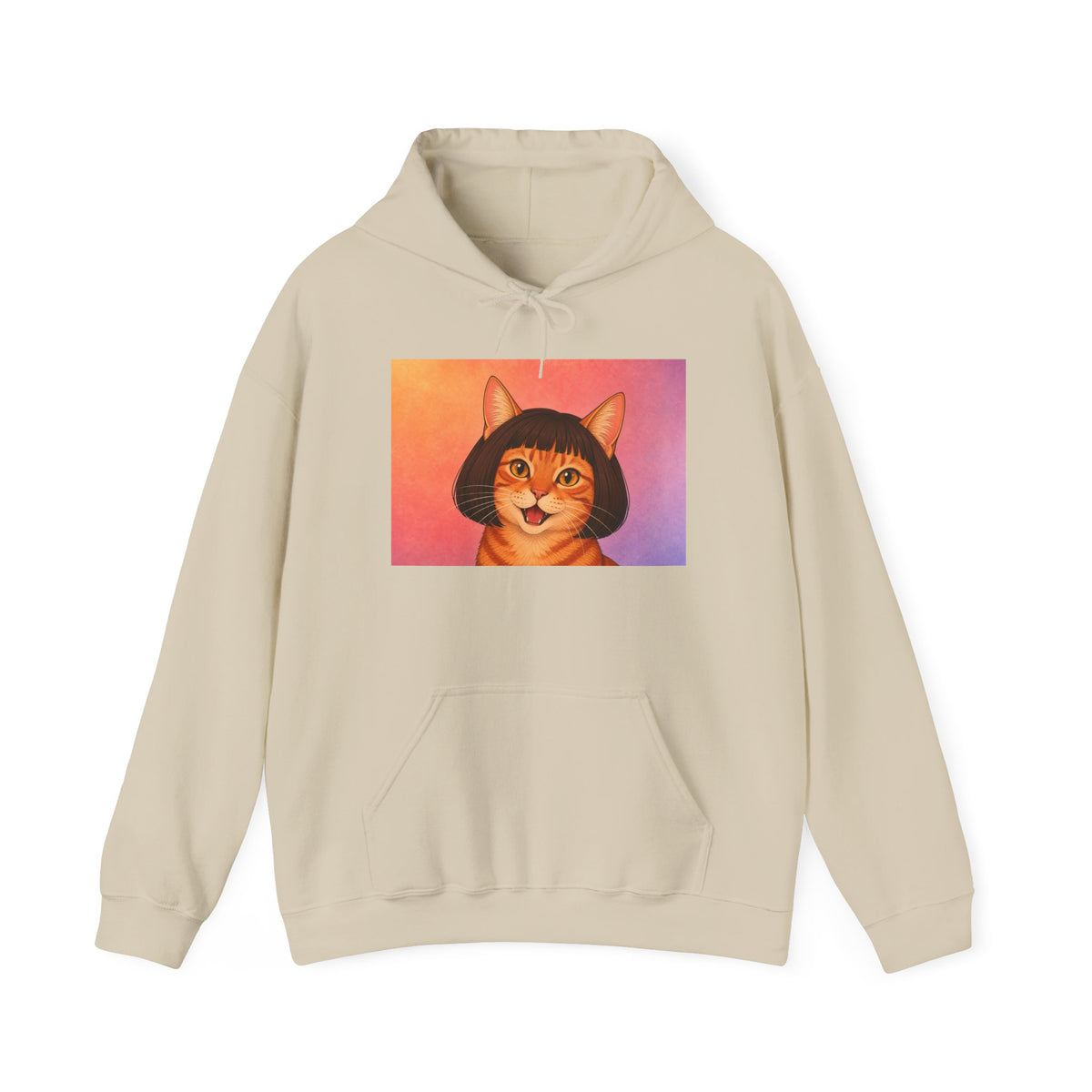 Cat Portrait Hoodie — Retro Bob-Cut Orange Cat Graphic Sweatshirt