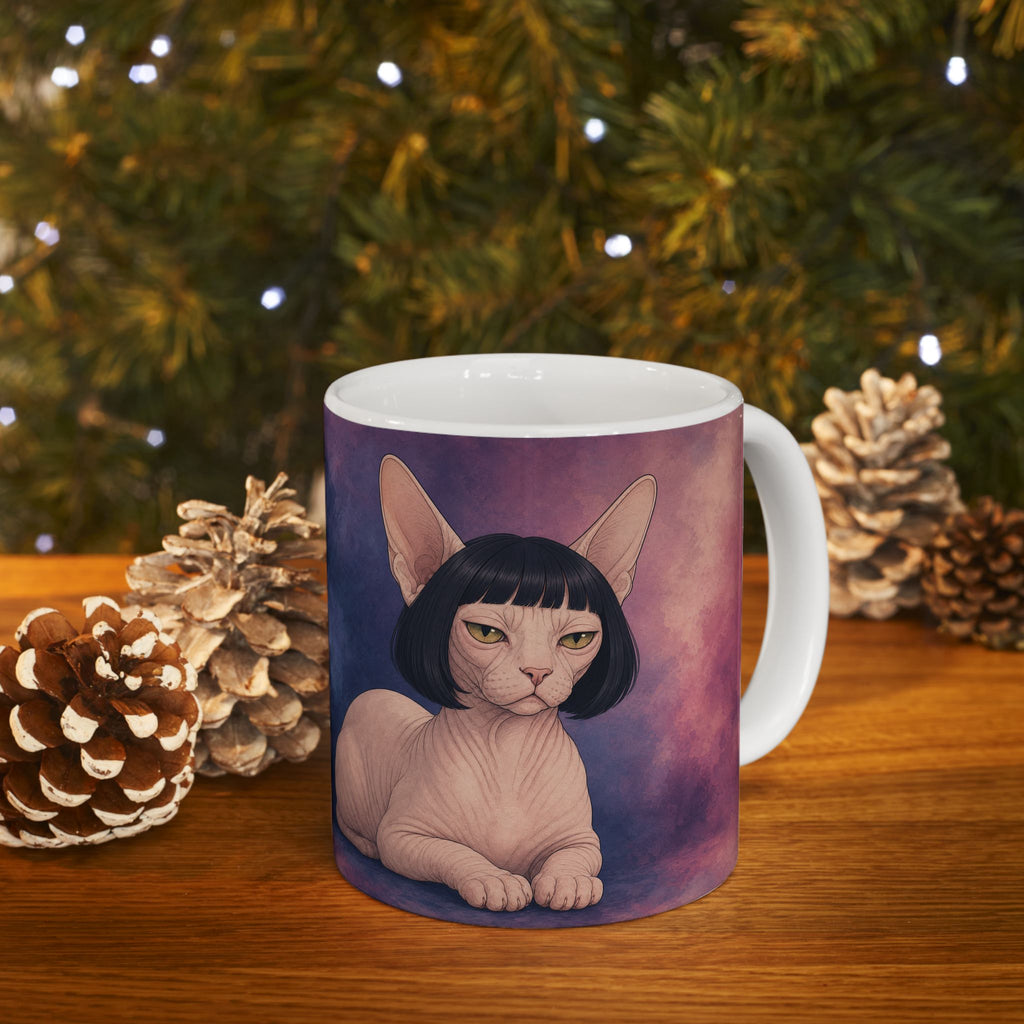 Cat Portrait Mug — Retro Bob Haircut Tabby & Sphynx Ceramic Coffee Cup (11oz/15oz)