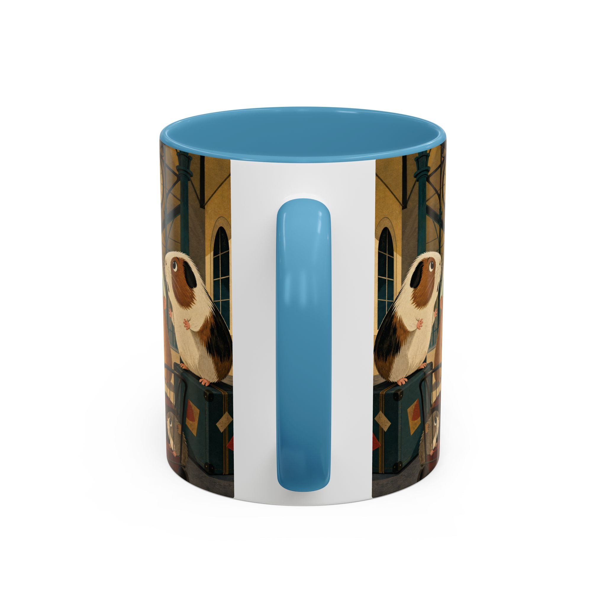 Vintage Train & Guinea Pigs Coffee Mug — Whimsical Station Illustration (11/15oz)