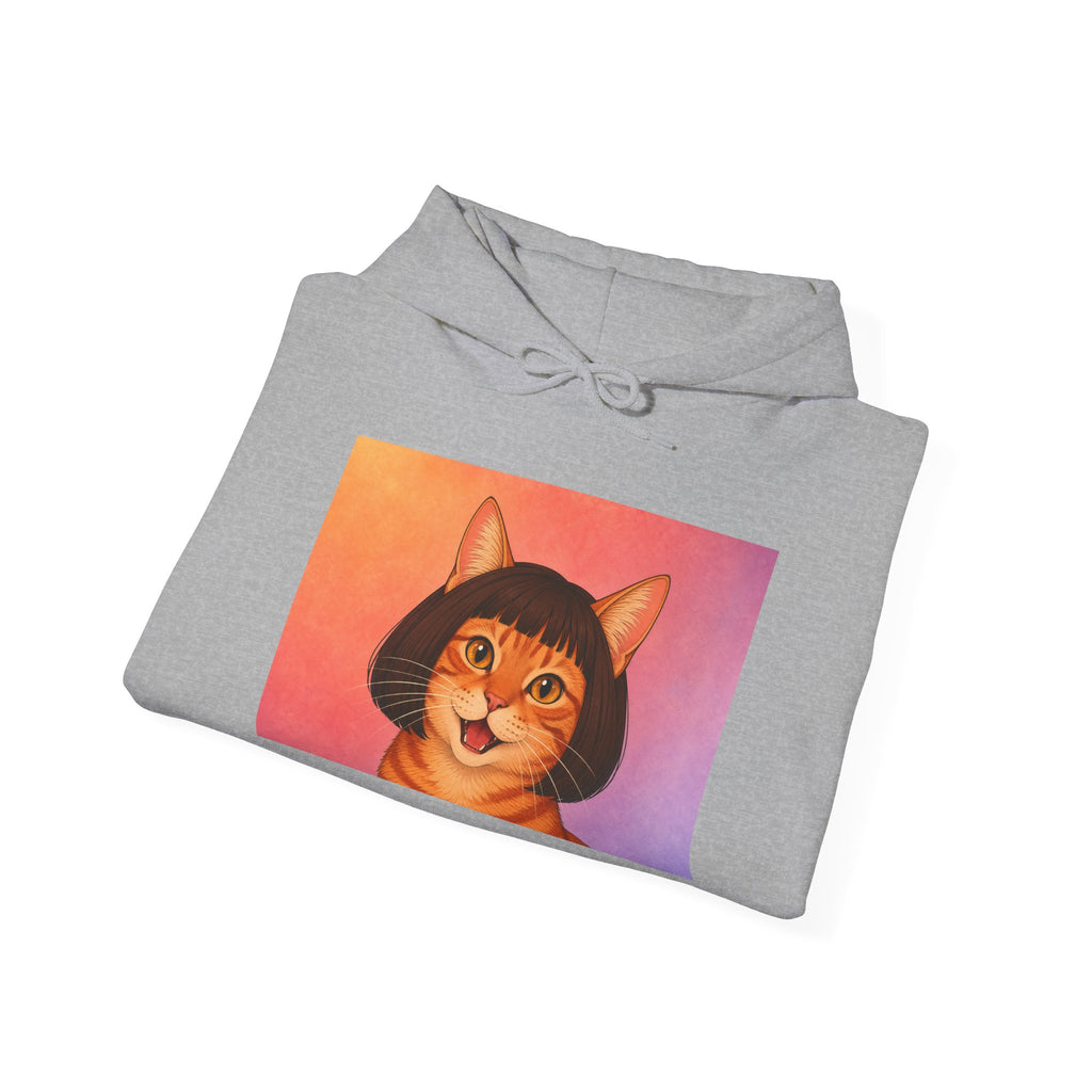Cat Portrait Hoodie — Retro Bob-Cut Orange Cat Graphic Sweatshirt