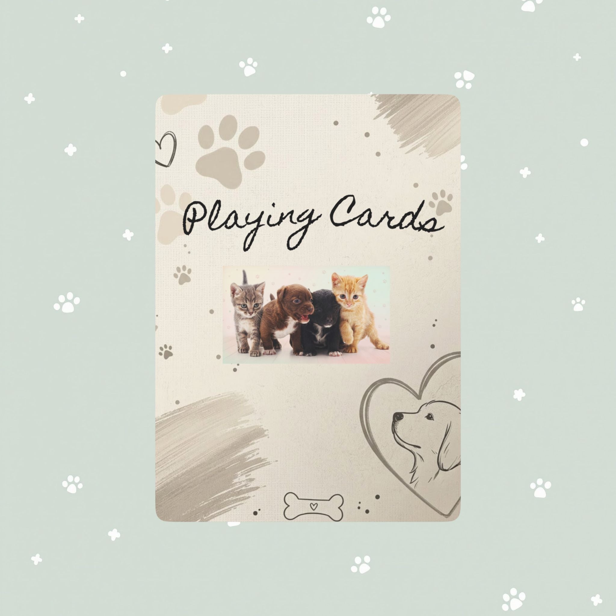 Puppy Kitten Art Playing Cards — Cat Dog Design Deck for Game Nights