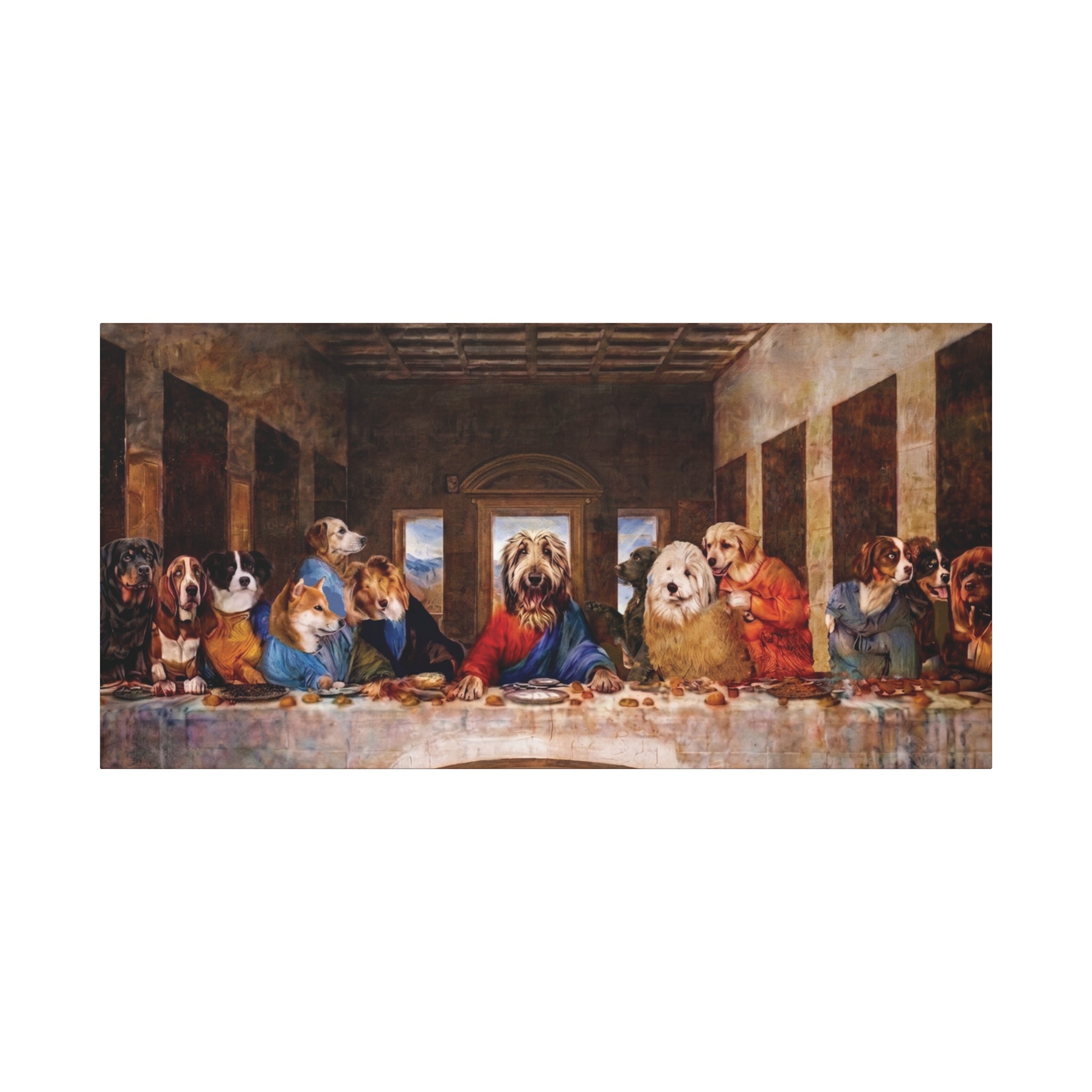 Canvas Wall Art - 'The Last Supper' Dogs Matte Stretched Canvas