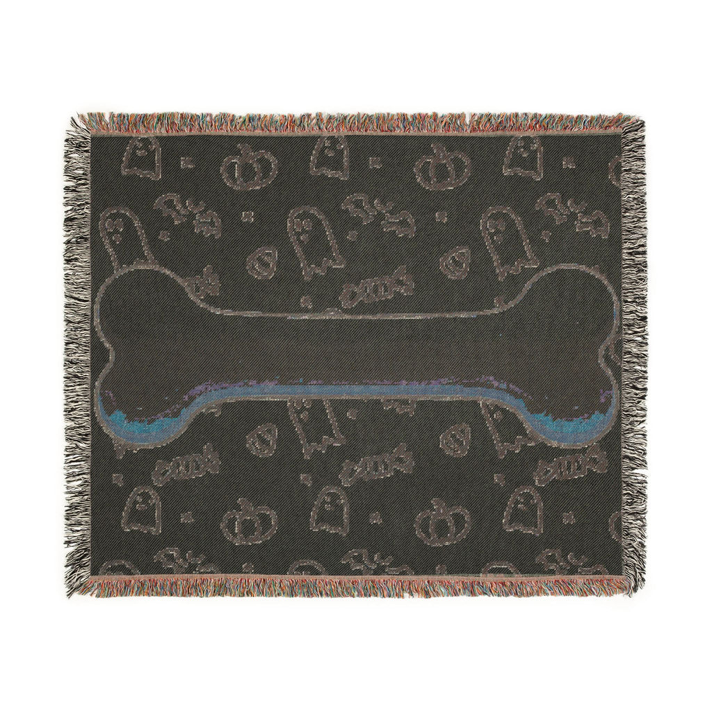 Halloween Dog Bone Woven Blanket — Cozy Throw with Ghosts, Pumpkins & Candy for Pet Lovers