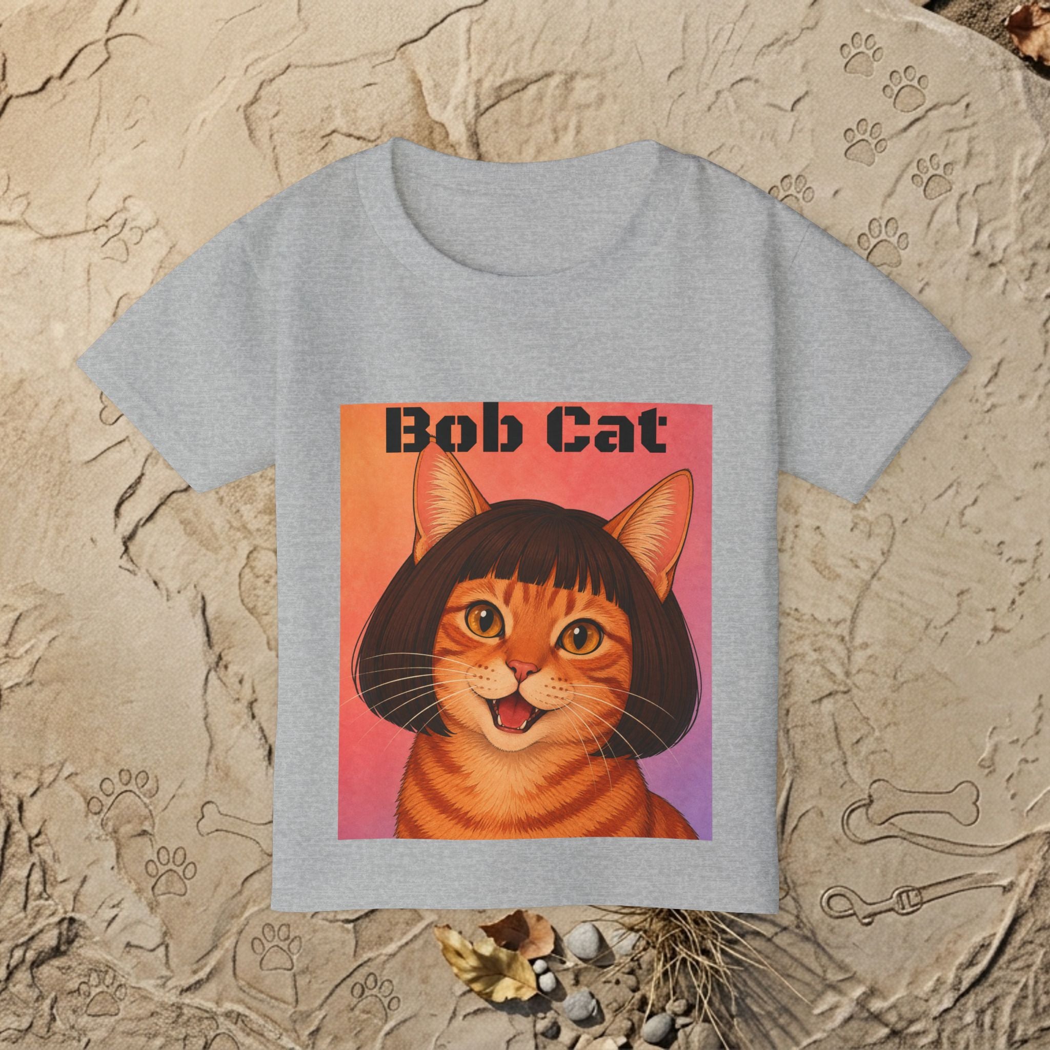 Toddler T‑Shirt — Ginger Tabby Bob Cat with Bob Wig, Cute Kids Cat Tee