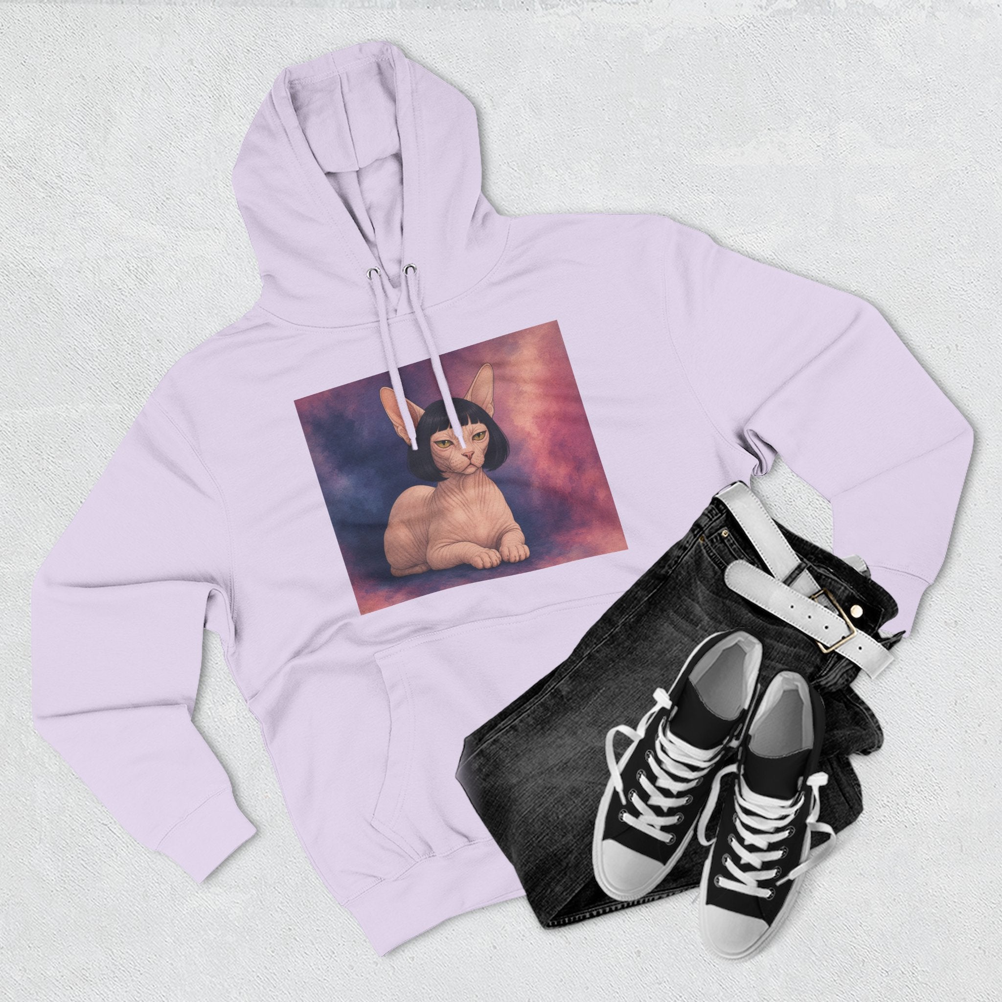 Bob Cat Sphynx Hoodie — Vintage Three-Panel Cat Print Fleece Sweatshirt