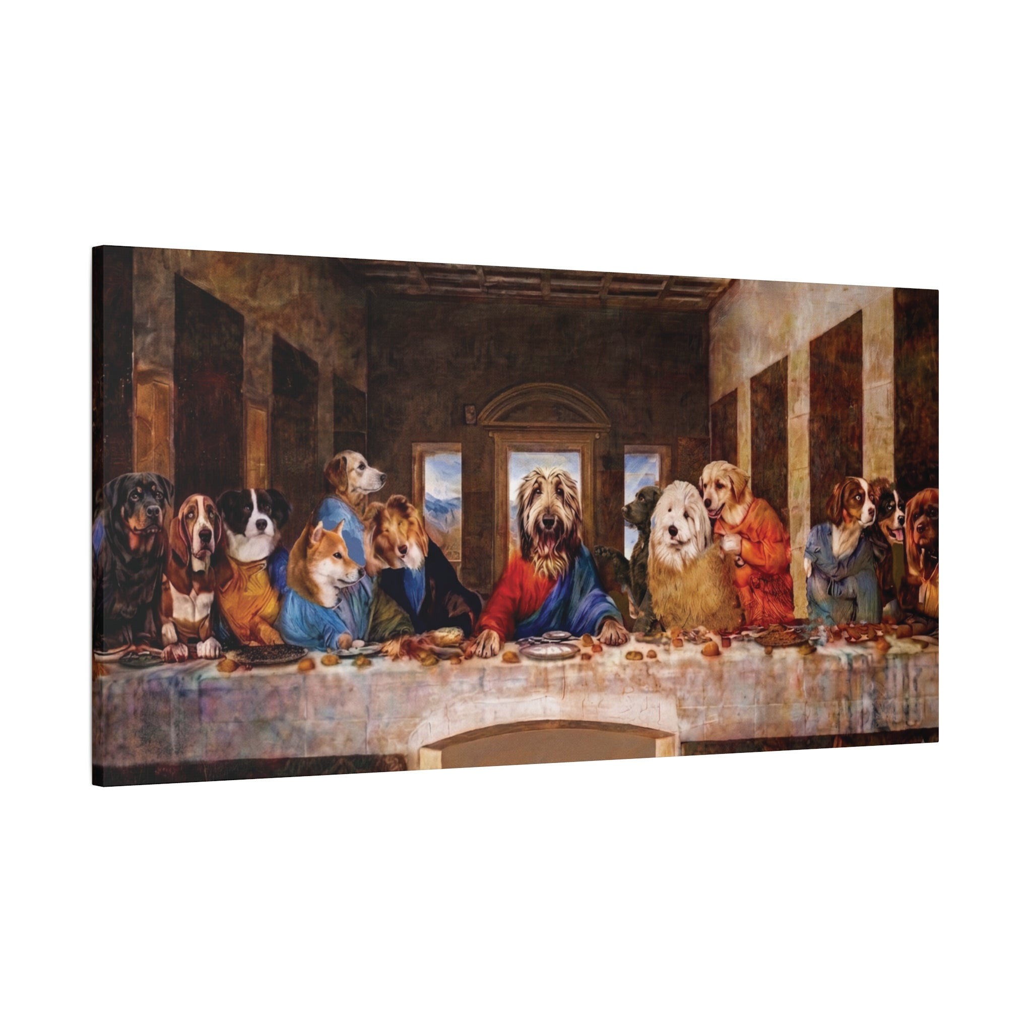 Canvas Wall Art - 'The Last Supper' Dogs Matte Stretched Canvas