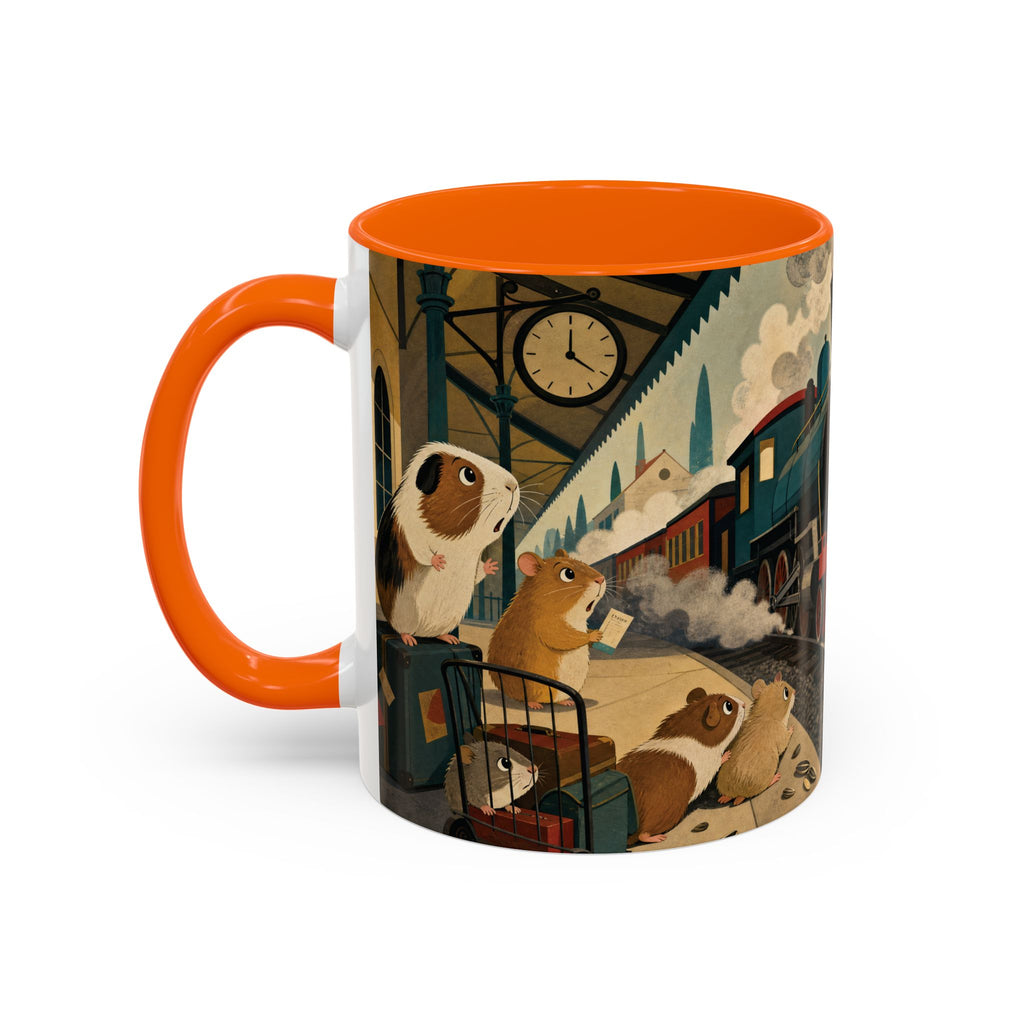 Vintage Train & Guinea Pigs Coffee Mug — Whimsical Station Illustration (11/15oz)