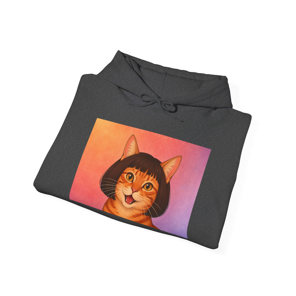 Cat Portrait Hoodie — Retro Bob-Cut Orange Cat Graphic Sweatshirt