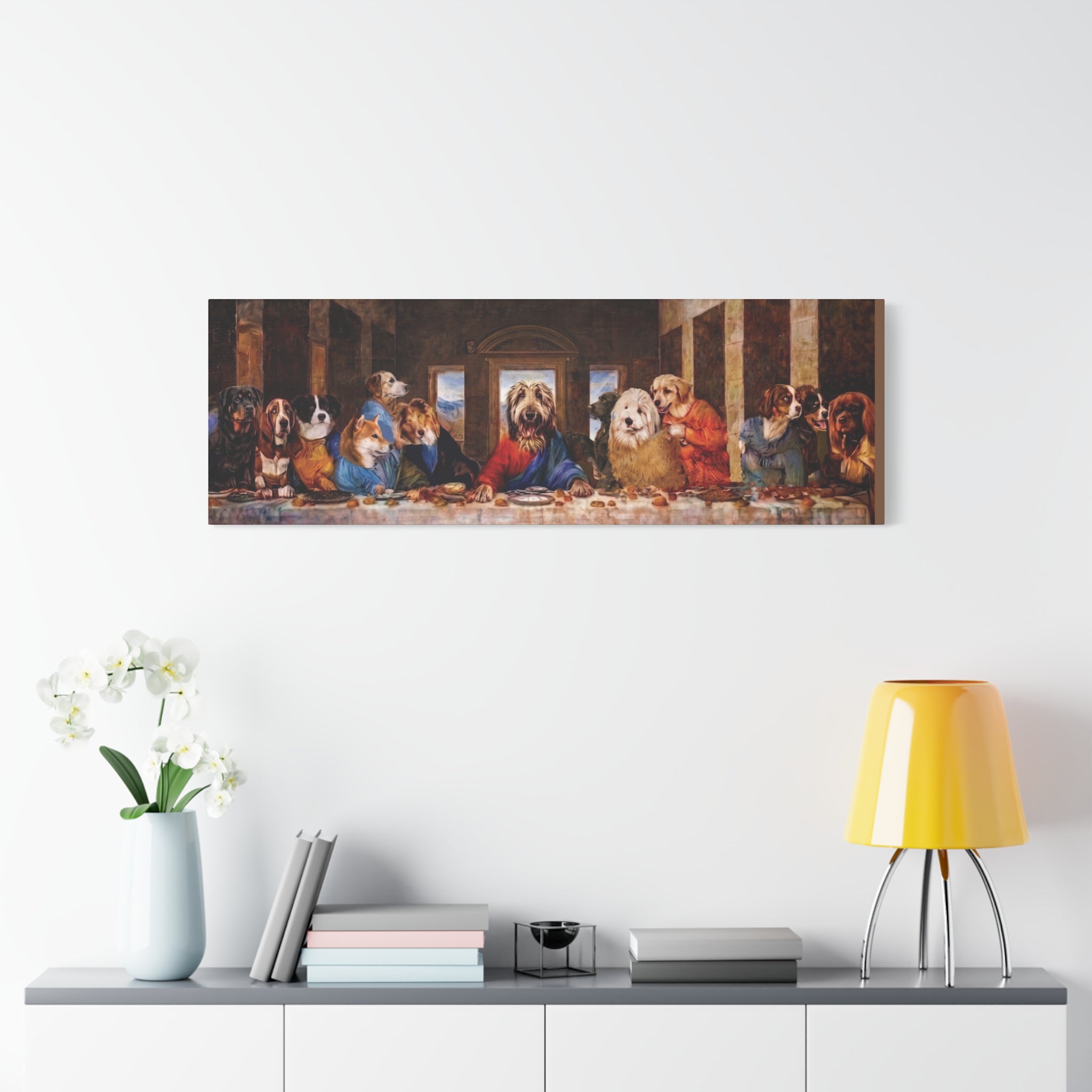 Canvas Wall Art - 'The Last Supper' Dogs Matte Stretched Canvas