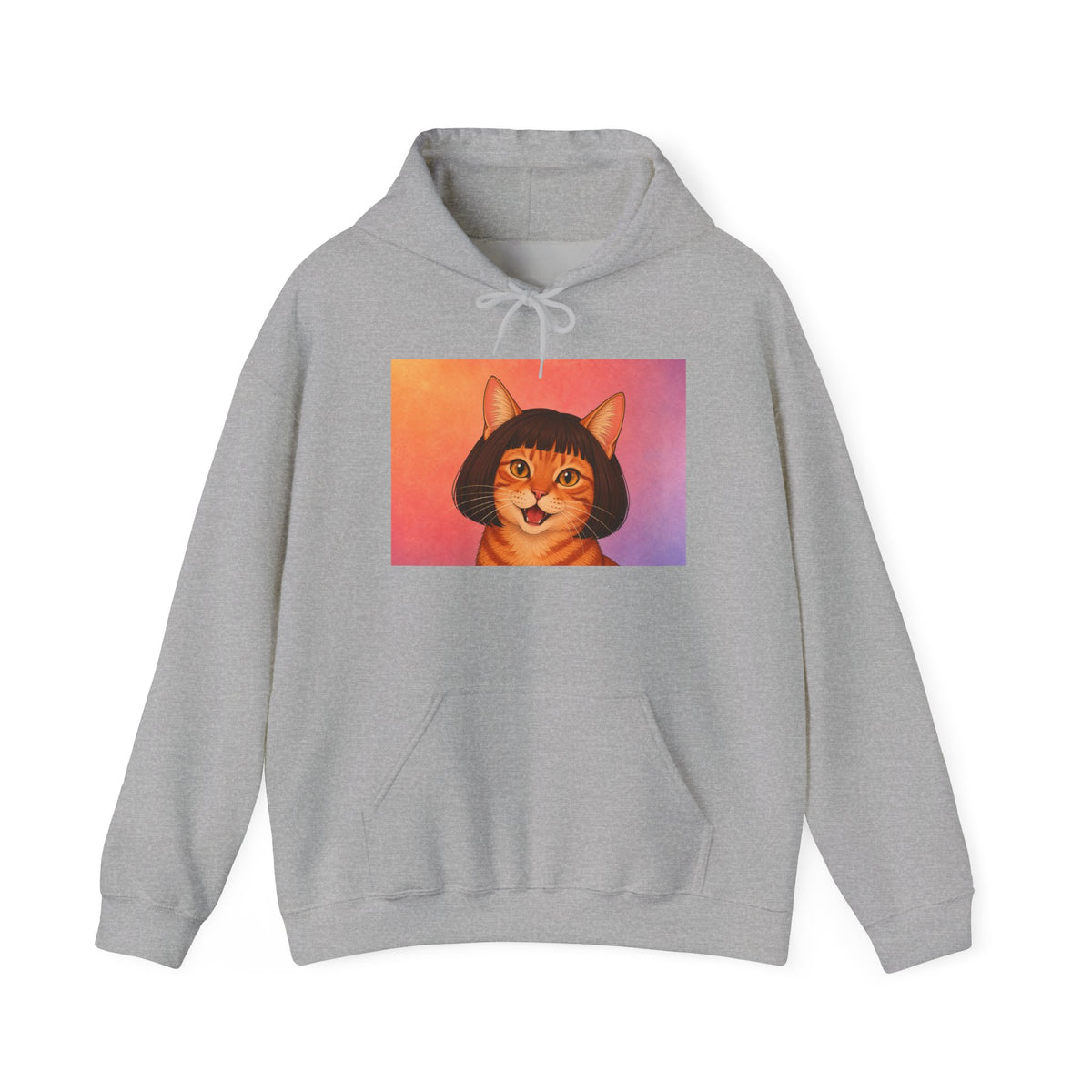 Cat Portrait Hoodie — Retro Bob-Cut Orange Cat Graphic Sweatshirt