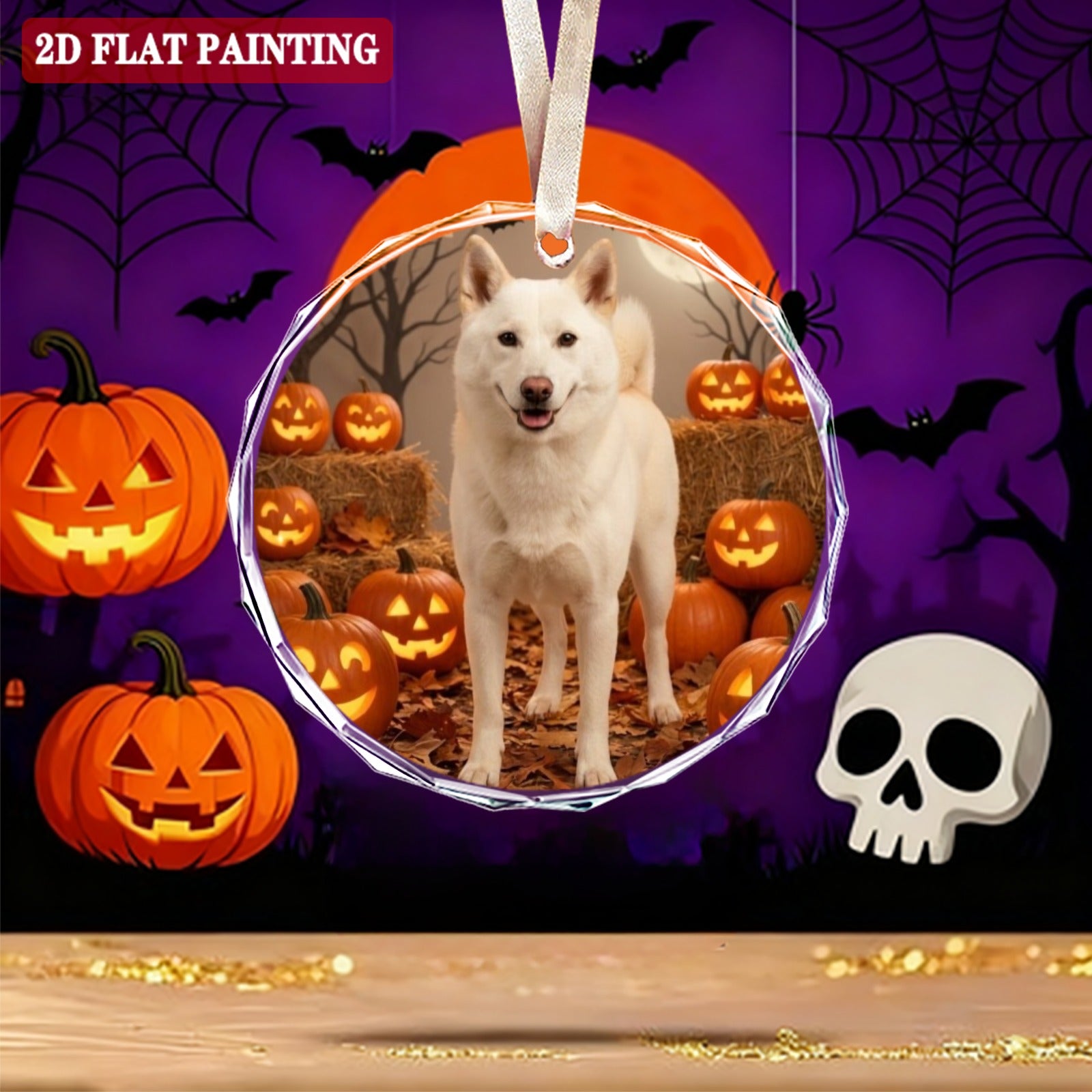 Halloween Custom 7cm Round Crystal Glass Ornament (Red Gift Box)