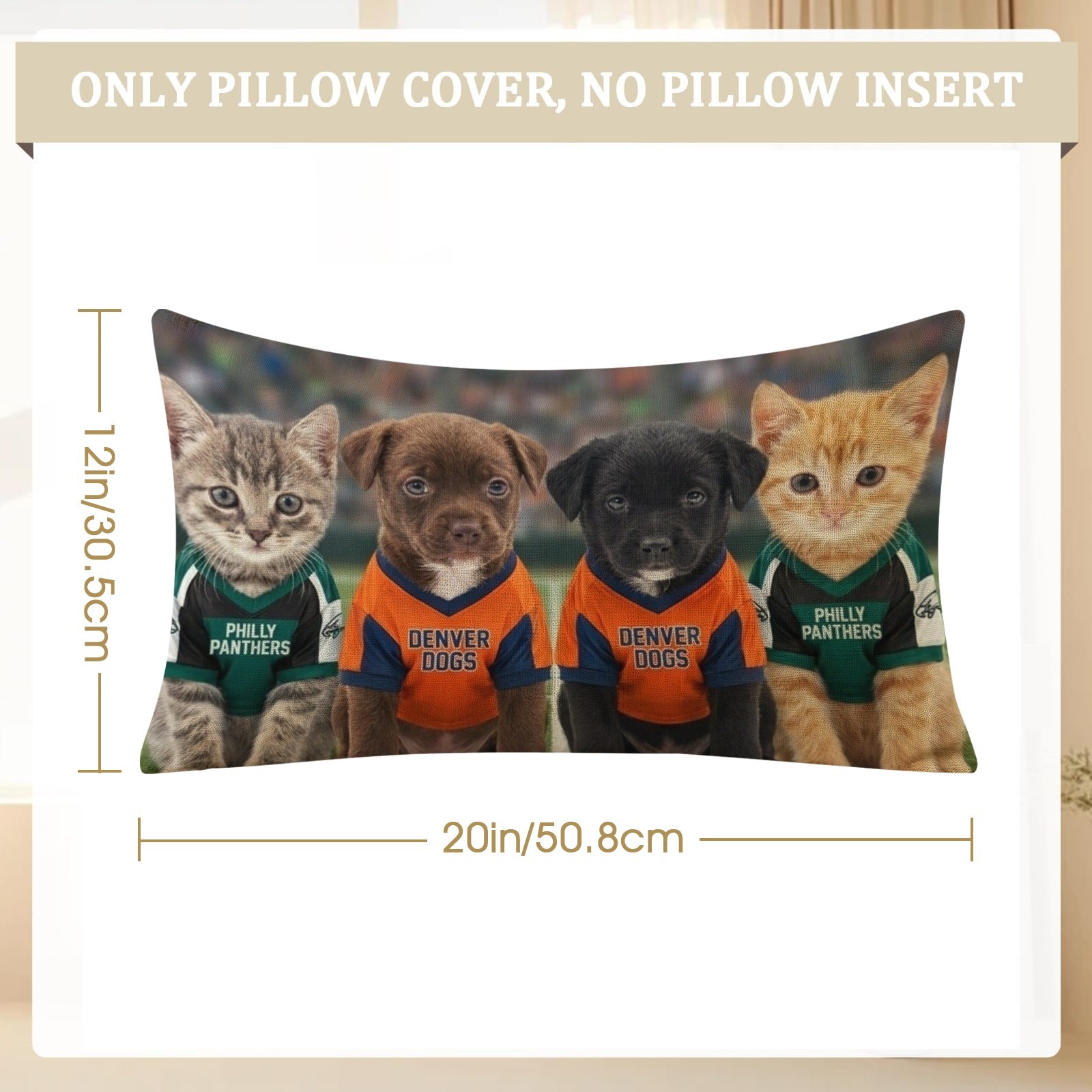 Sports Puppies Kittens Linen Pillow Case 20" x 12"