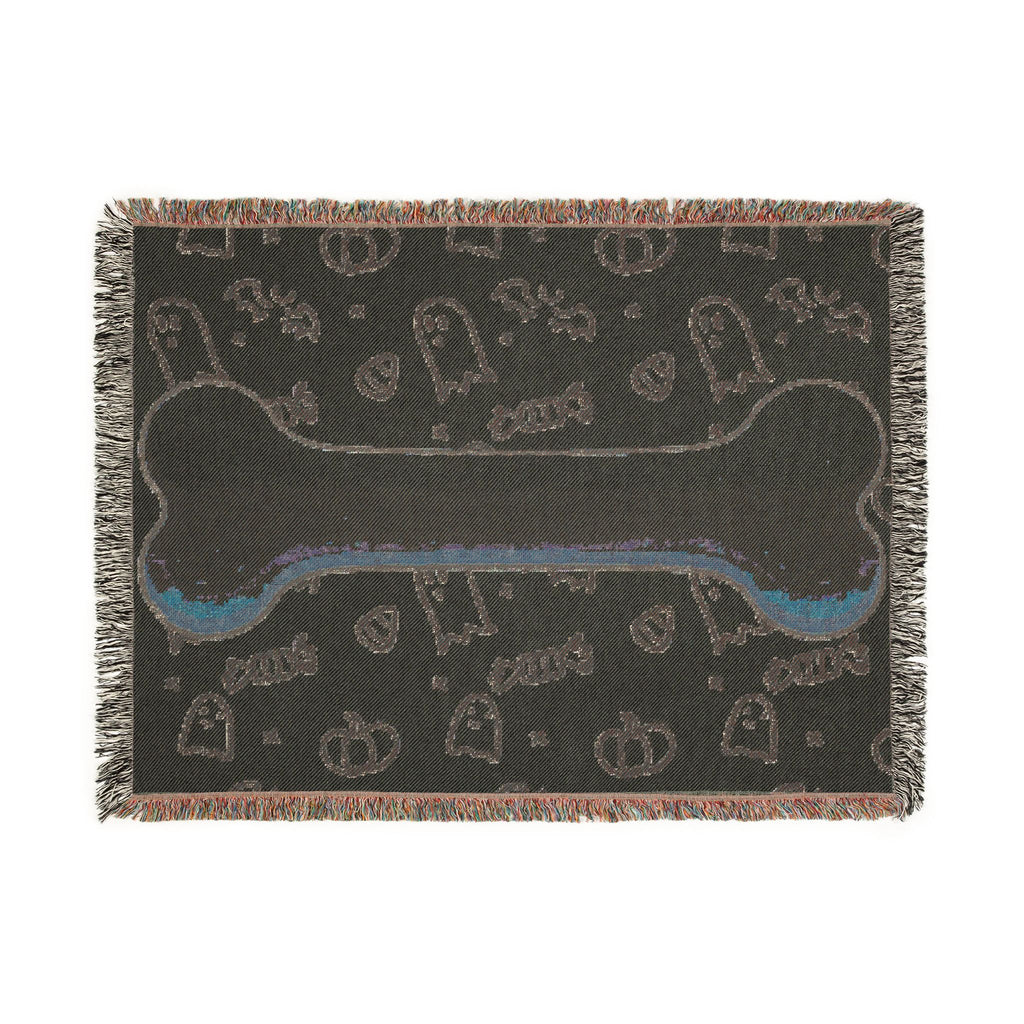 Halloween Dog Bone Woven Blanket — Cozy Throw with Ghosts, Pumpkins & Candy for Pet Lovers
