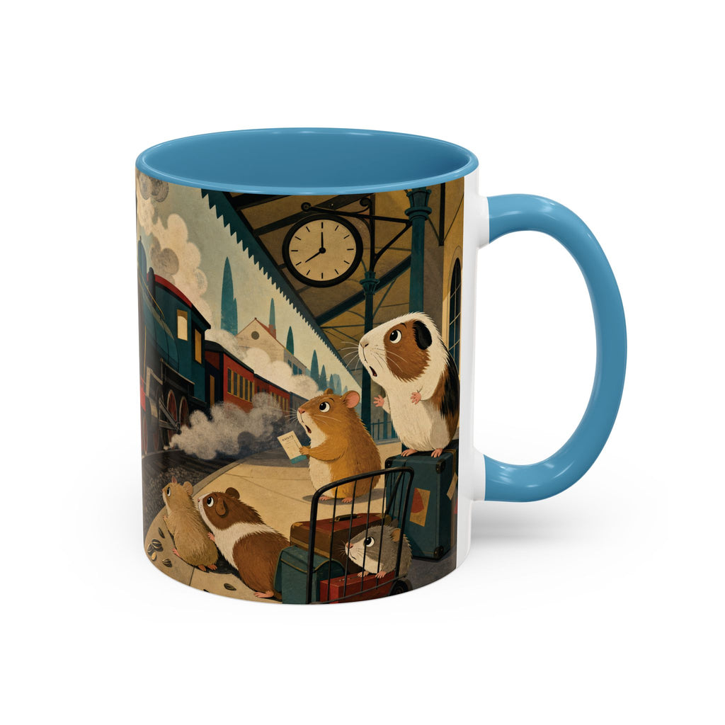Vintage Train & Guinea Pigs Coffee Mug — Whimsical Station Illustration (11/15oz)