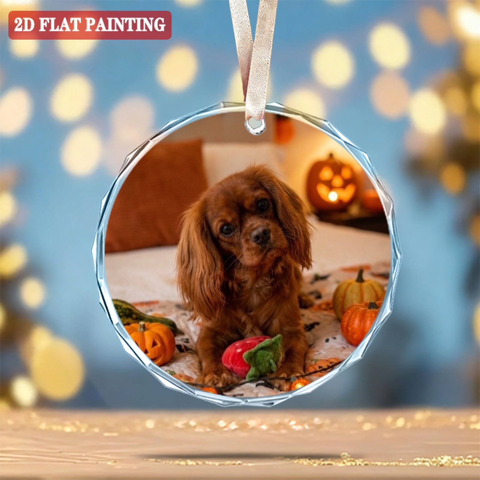 Halloween Custom 7cm Round Crystal Glass Ornament (Red Gift Box)