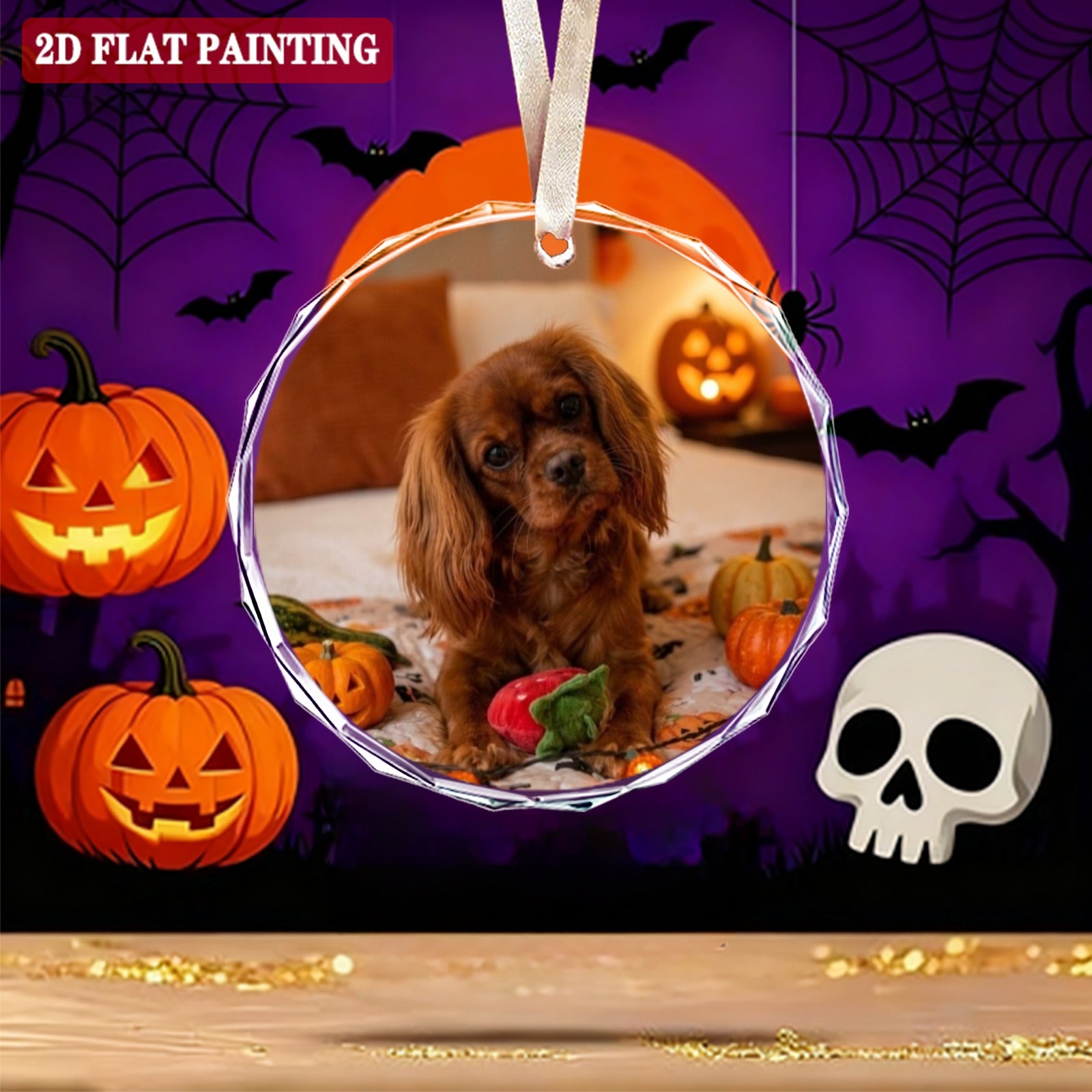 Halloween Custom 7cm Round Crystal Glass Ornament (Red Gift Box)