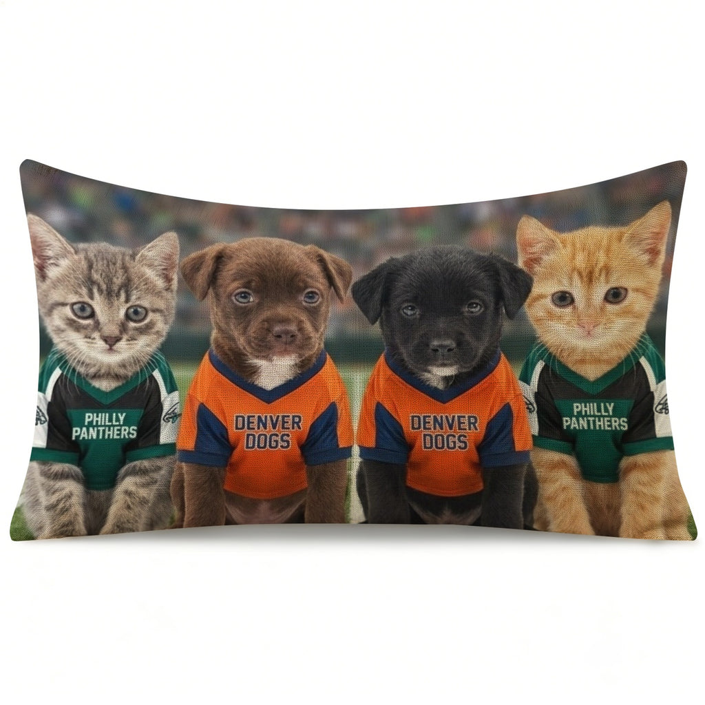 Sports Puppies Kittens Linen Pillow Case 20" x 12"
