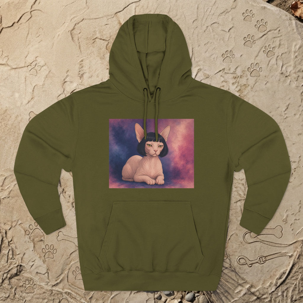Bob Cat Sphynx Hoodie — Vintage Three-Panel Cat Print Fleece Sweatshirt