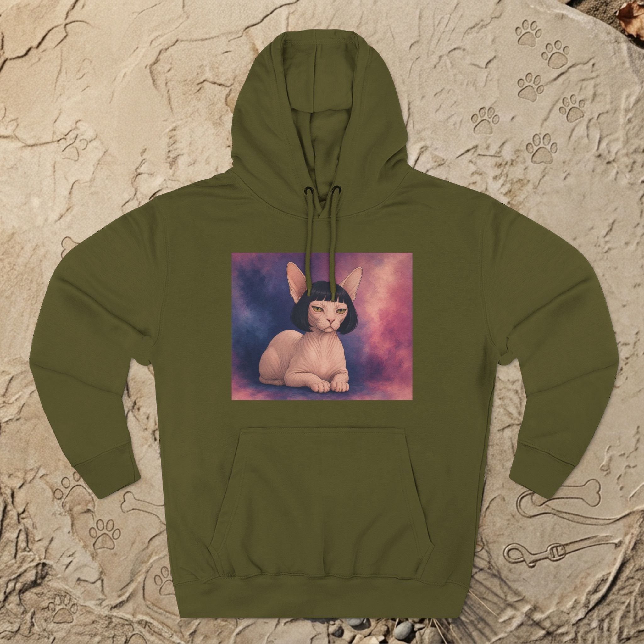 Bob Cat Sphynx Hoodie — Vintage Three-Panel Cat Print Fleece Sweatshirt