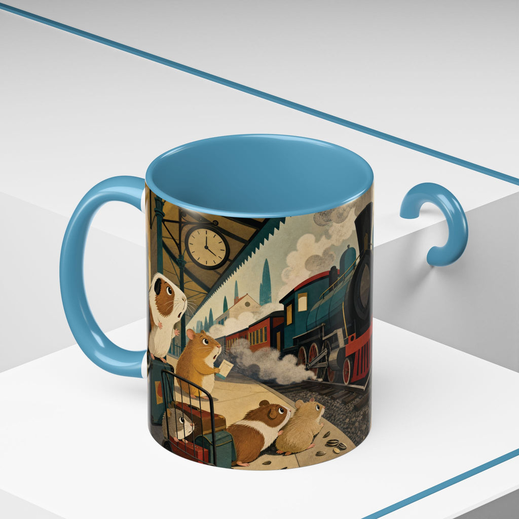 Vintage Train & Guinea Pigs Coffee Mug — Whimsical Station Illustration (11/15oz)