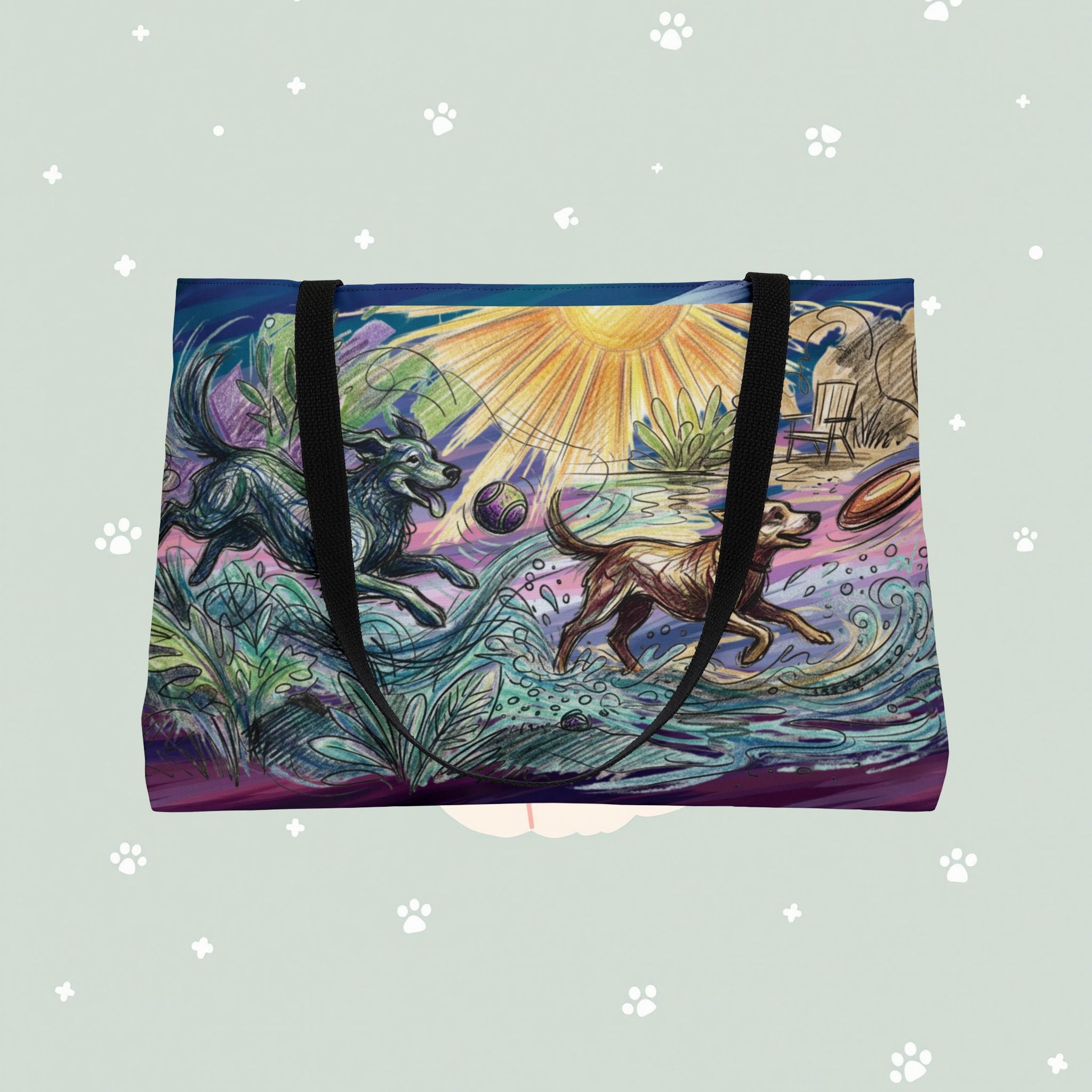 Paw Print Dog Run Hand Drawn Pencil Weekender Tote Bag