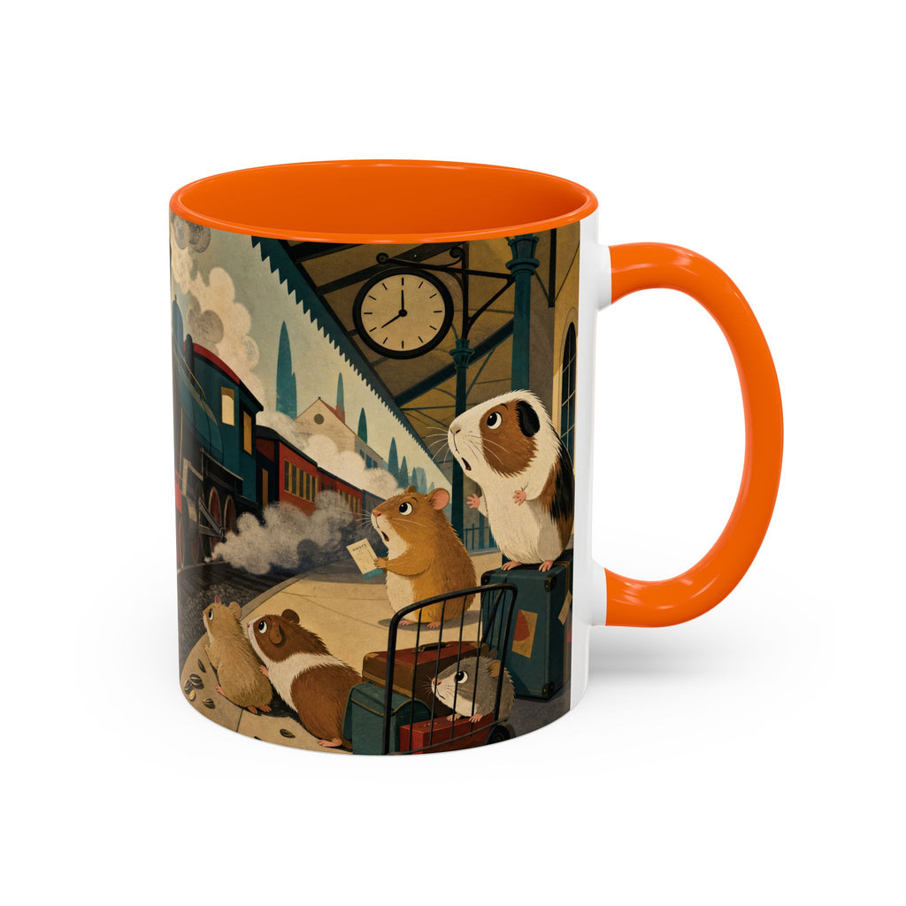 Vintage Train & Guinea Pigs Coffee Mug — Whimsical Station Illustration (11/15oz)