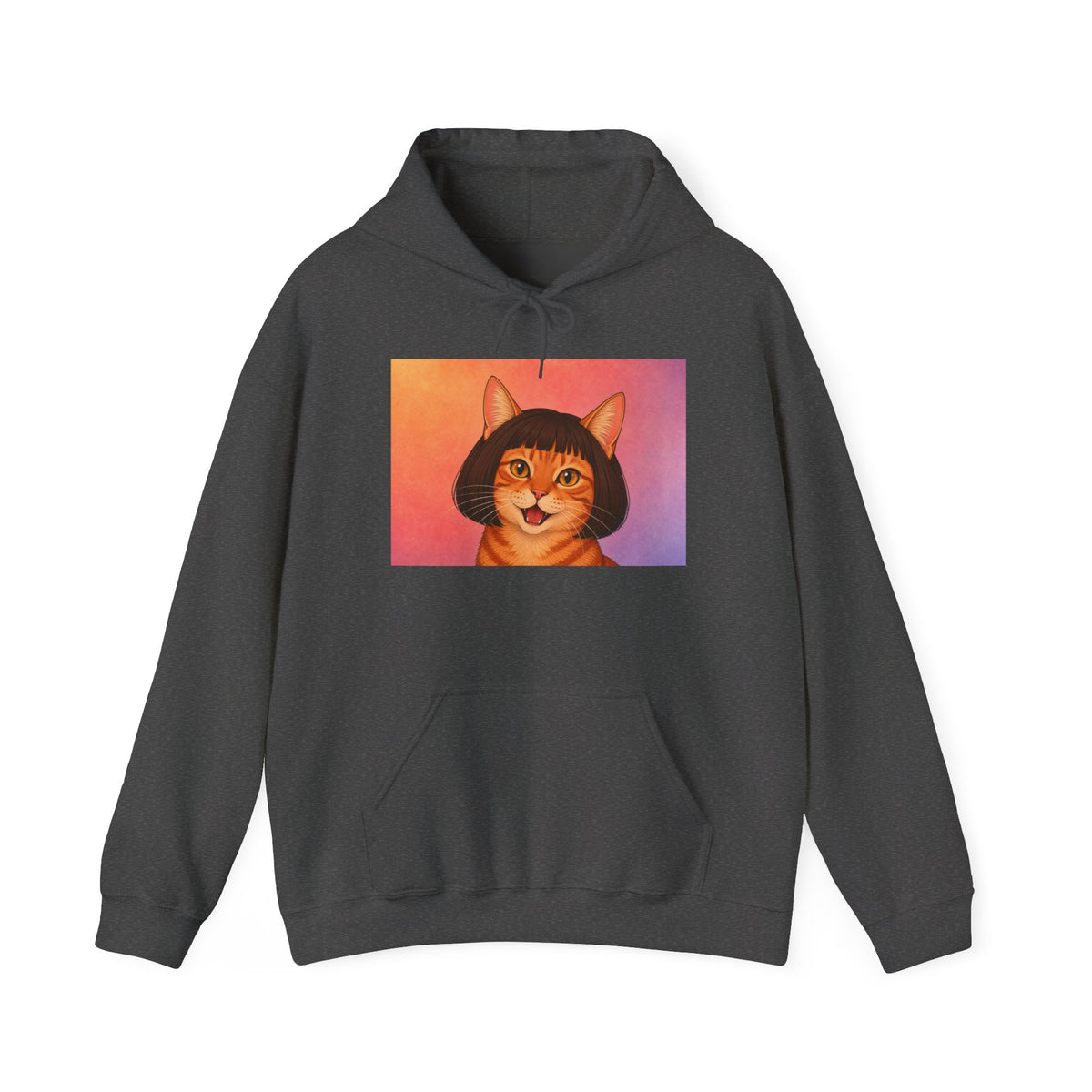 Cat Portrait Hoodie — Retro Bob-Cut Orange Cat Graphic Sweatshirt