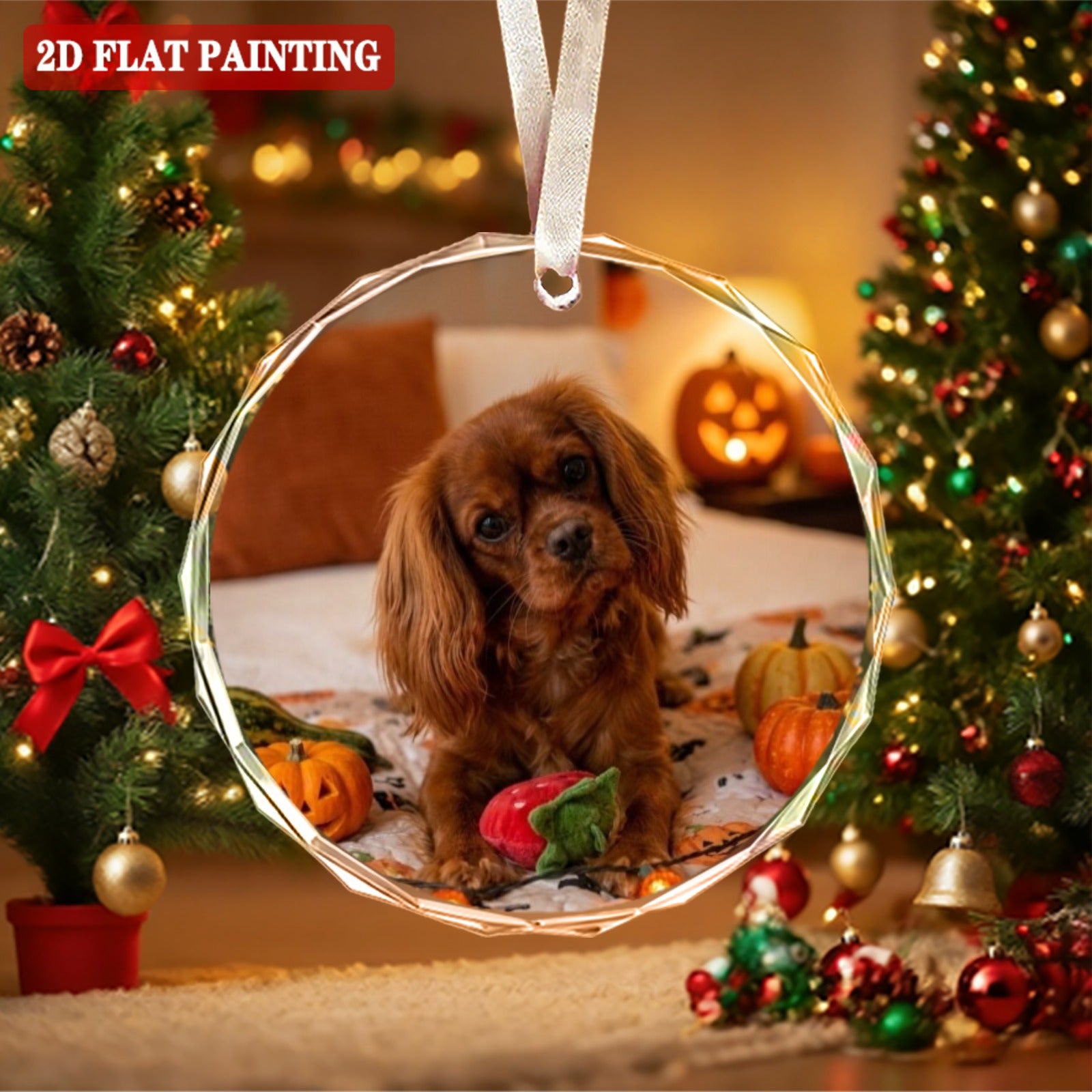 Halloween Custom 7cm Round Crystal Glass Ornament (Red Gift Box)