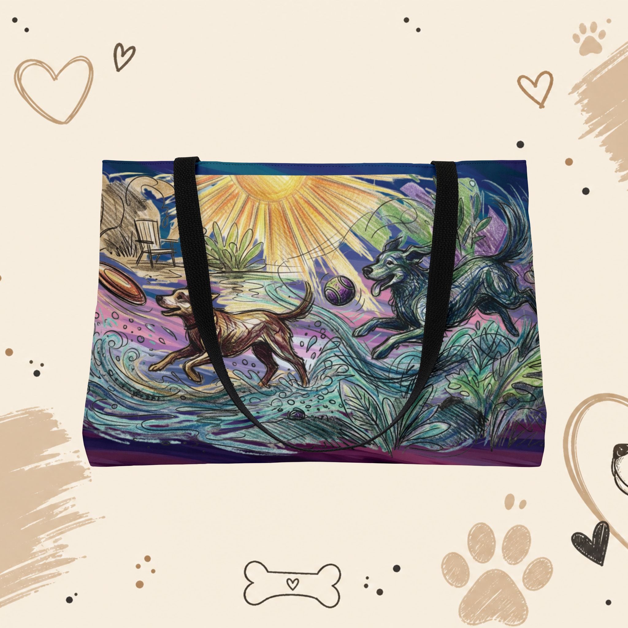 Paw Print Dog Run Hand Drawn Pencil Weekender Tote Bag