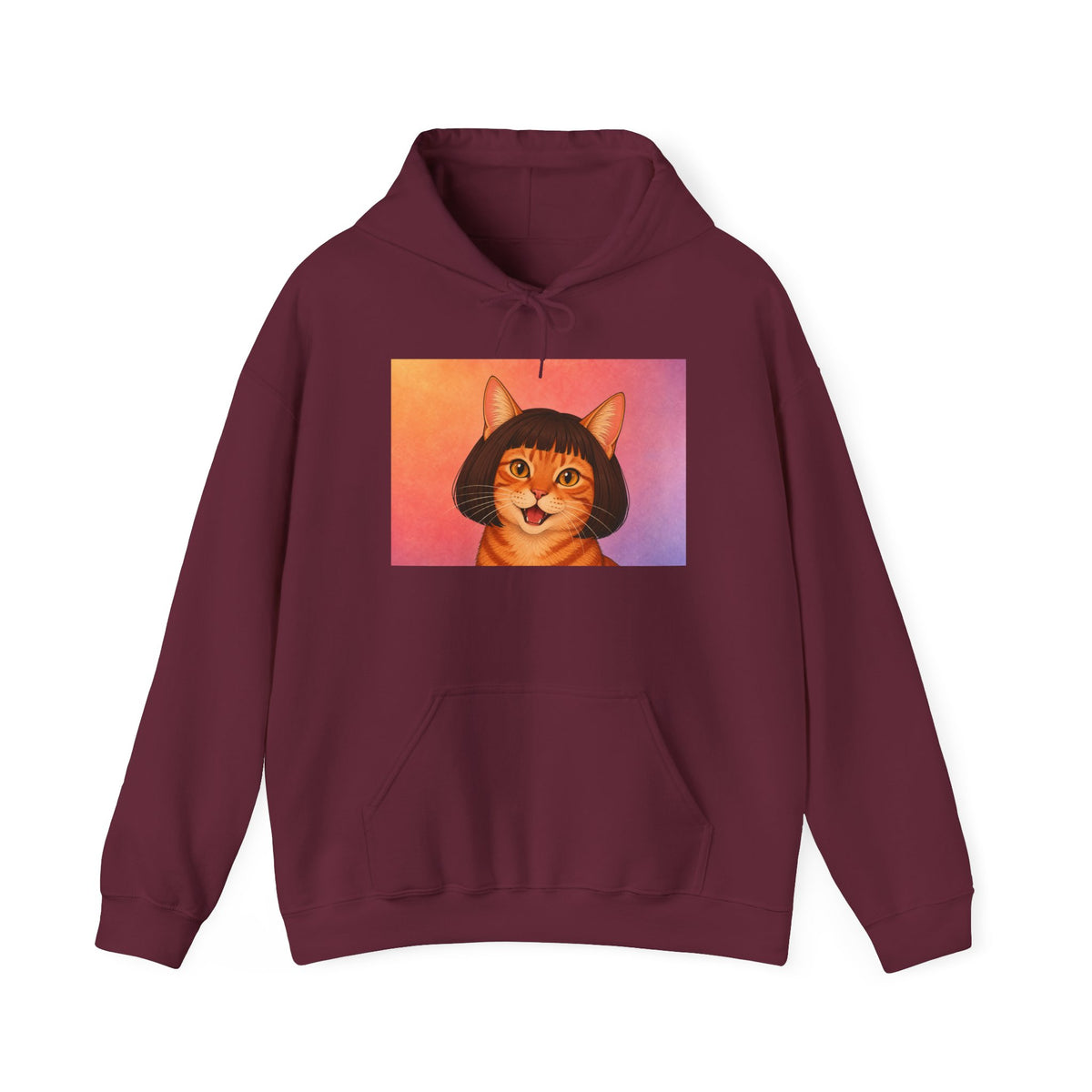 Cat Portrait Hoodie — Retro Bob-Cut Orange Cat Graphic Sweatshirt