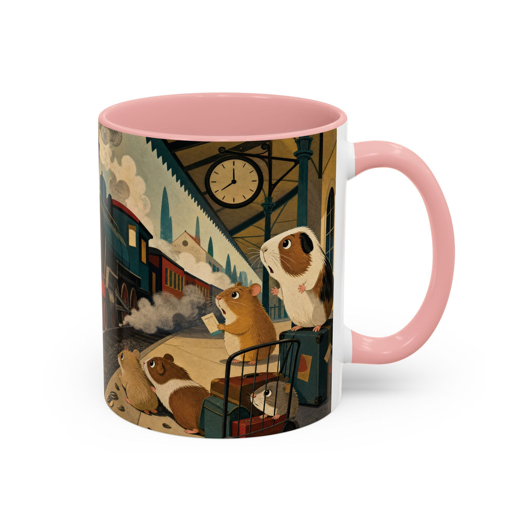 Vintage Train & Guinea Pigs Coffee Mug — Whimsical Station Illustration (11/15oz)